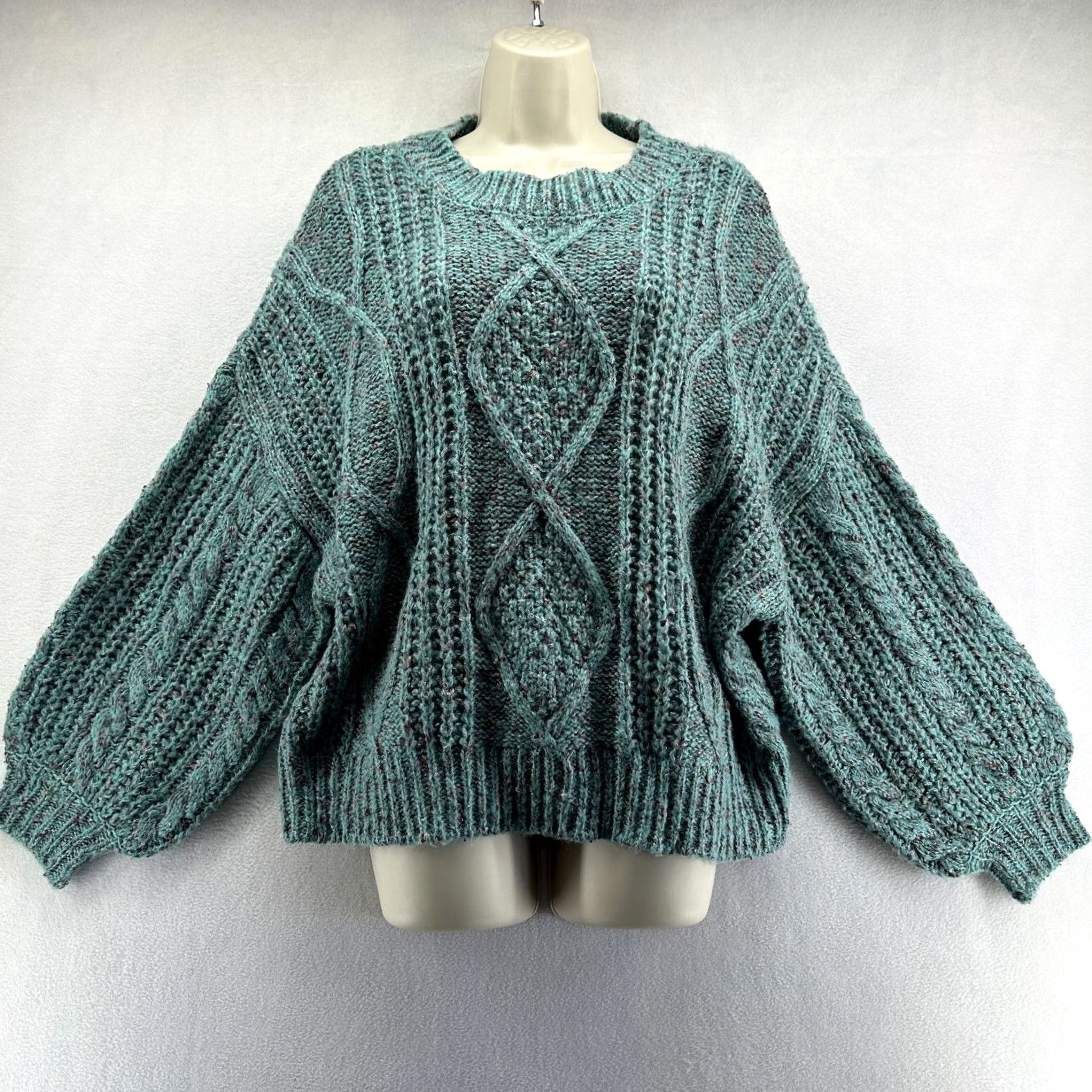 Vintage Gianni Bini Pullover Sweater Green Womens S Knit Crew Neck Long Sleeve Balloon Sleeve Casual Winter Size S / US 4 / IT 40 - 2 Thumbnail