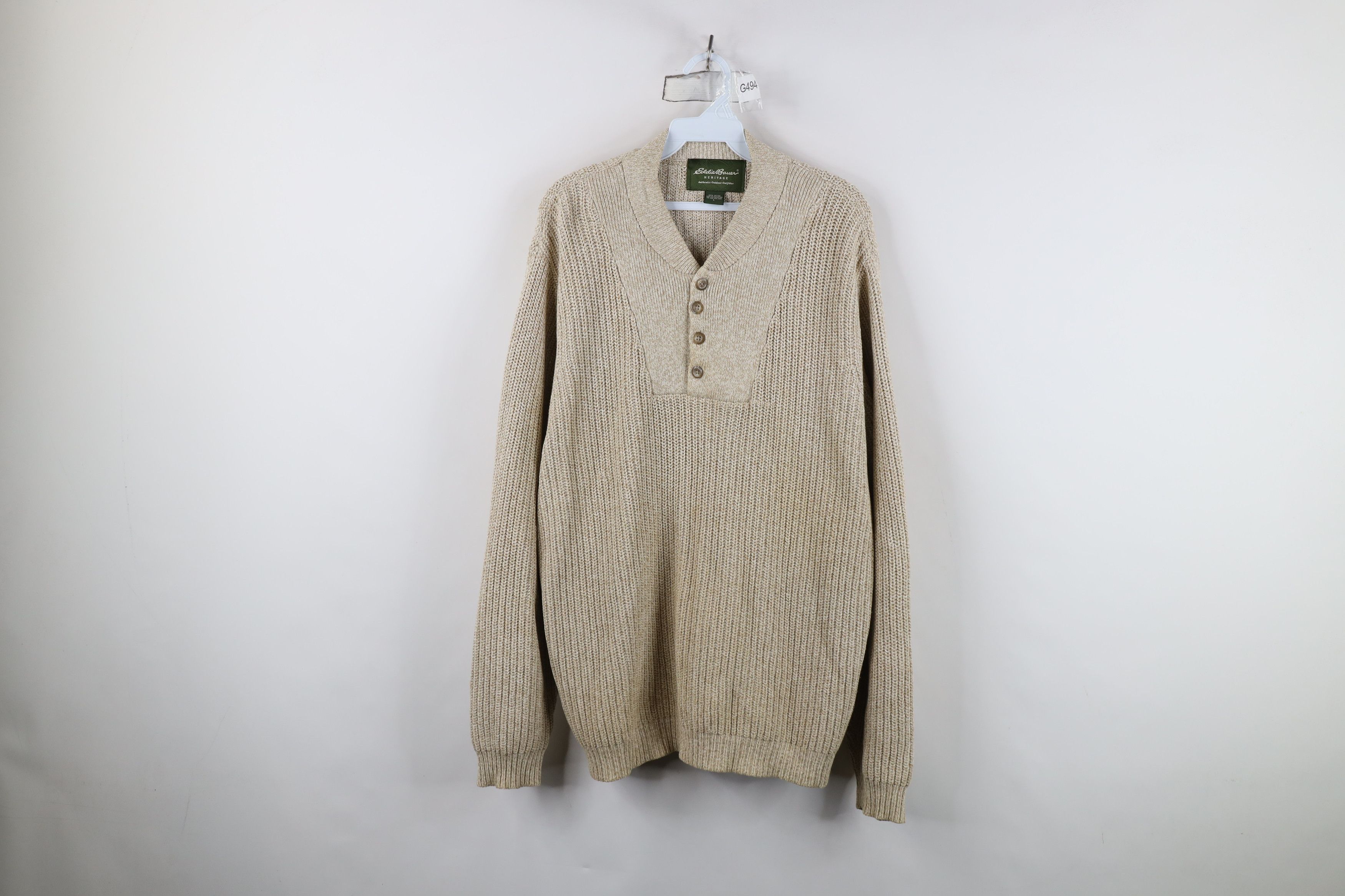 Eddie Bauer Vintage Eddie Bauer Chunky Ribbed Knit Henley Sweater Beige Size US L / EU 52-54 / 3 - 1 Thumbnail