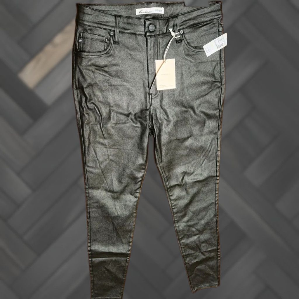 Vintage KanCan Pants Womens 30x29 Black Faux Leather Skinny High Rise Rayon NEW NWT Size 30" / US 8 / IT 44 - 1 Thumbnail