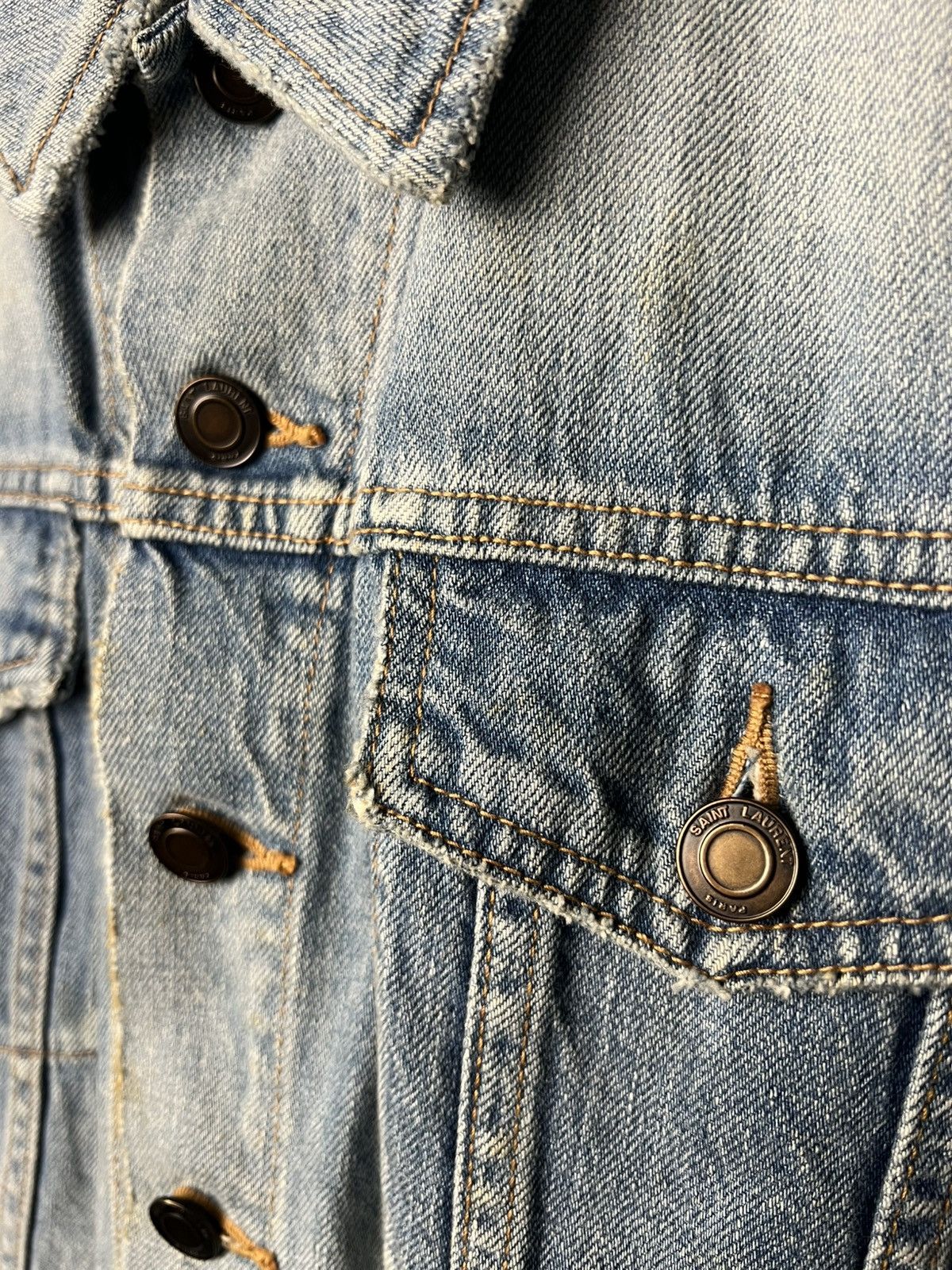 Saint Laurent Paris Saint Laurent Anthony Vaccarello Distressed Denim Jacket Size US XS / EU 42 / 0 - 5 Thumbnail