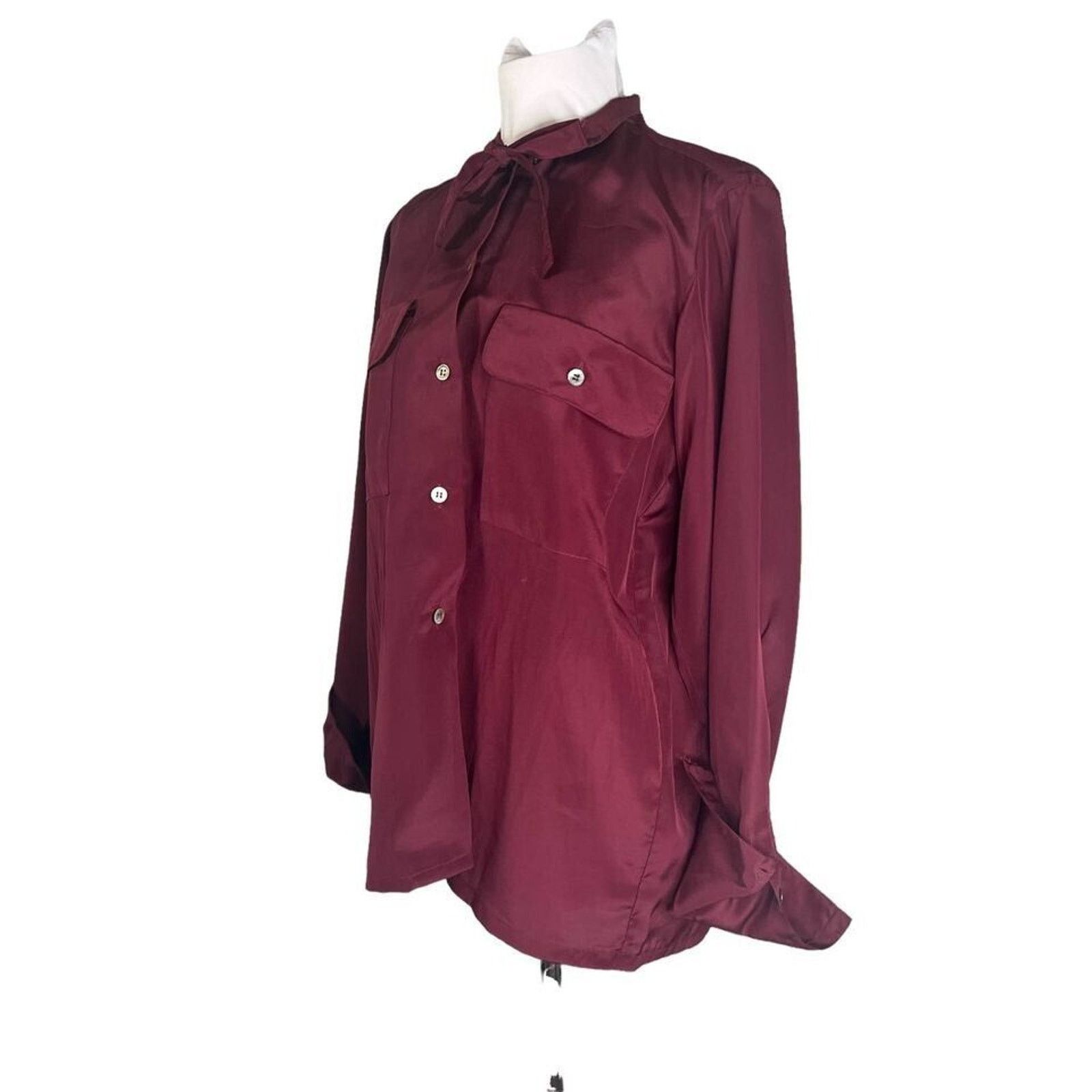 Vintage Vintage 80s Anne Pinkerton Burgundy Tie Neck Blouse M Size M / US 6-8 / IT 42-44 - 7 Thumbnail
