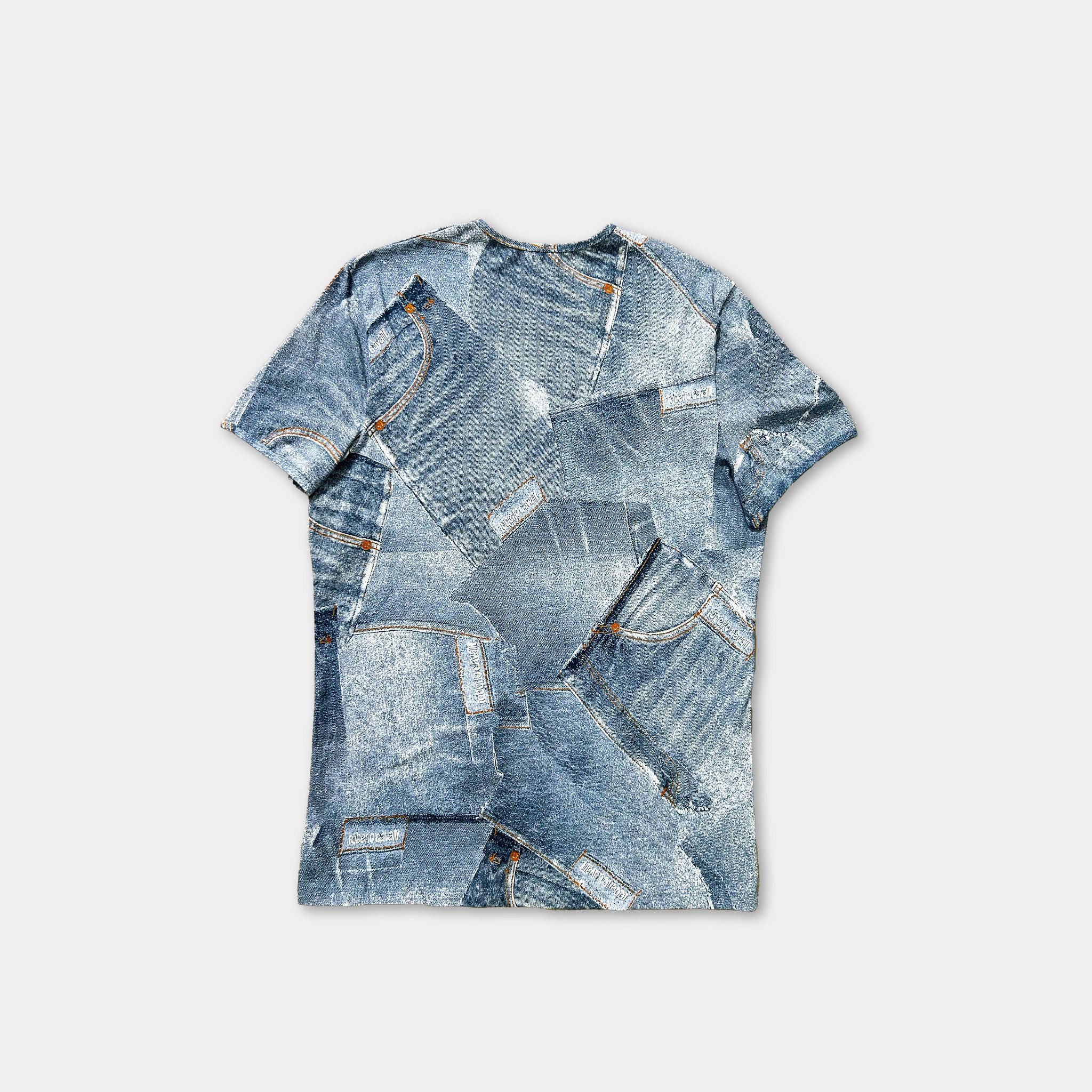 Just Cavalli Just Cavalli Blue Printed Denim Graphic Tee Size US XL / EU 56 / 4 - 4 Thumbnail