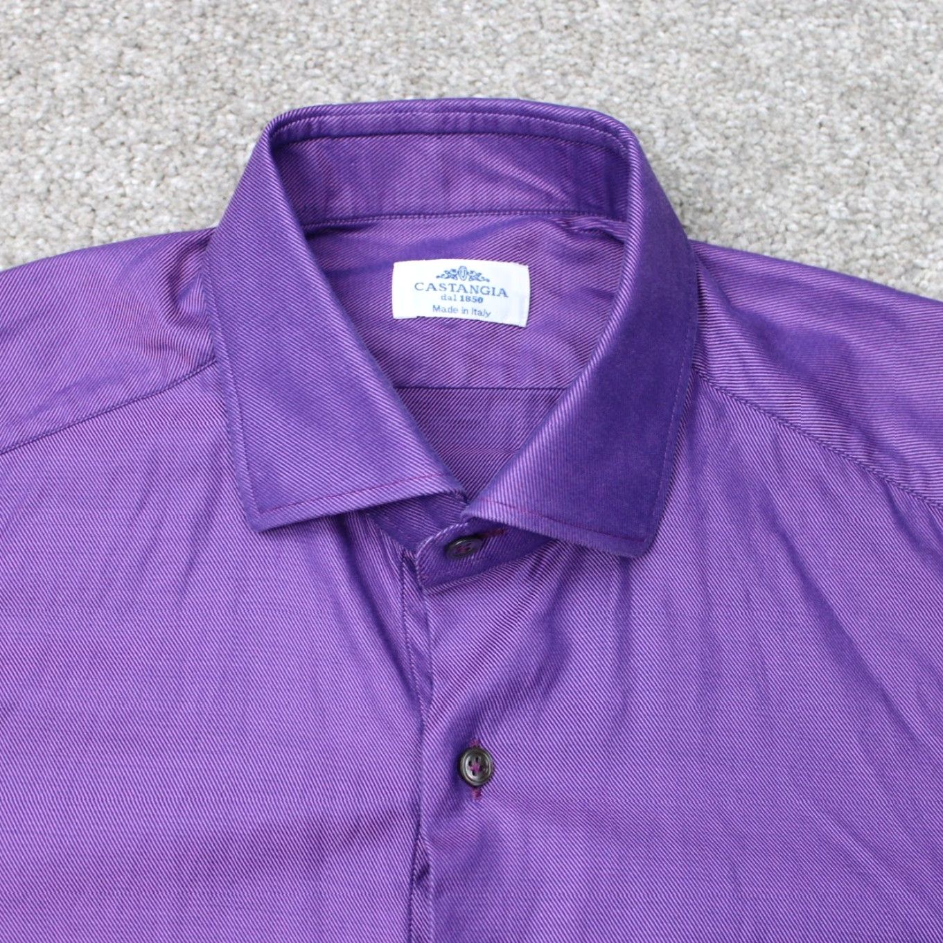 Vintage Castangia Dress Shirt Mens 16 Purple 100% Cotton Made in Italy Long Sleeve Shirt Mens 16, 41 Size 42R - 4 Thumbnail