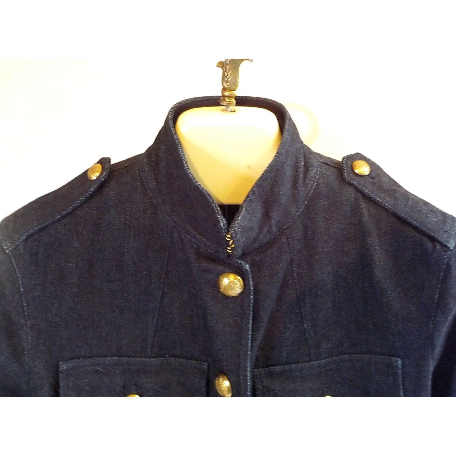 Denime VINTAGE Lauren Jeans Co. Ralph Lauren Gold Button Military Style Denim Blazer SZ S Blazer Womens Blue 90s Size 28" / US 6 / IT 42 - 2 Thumbnail
