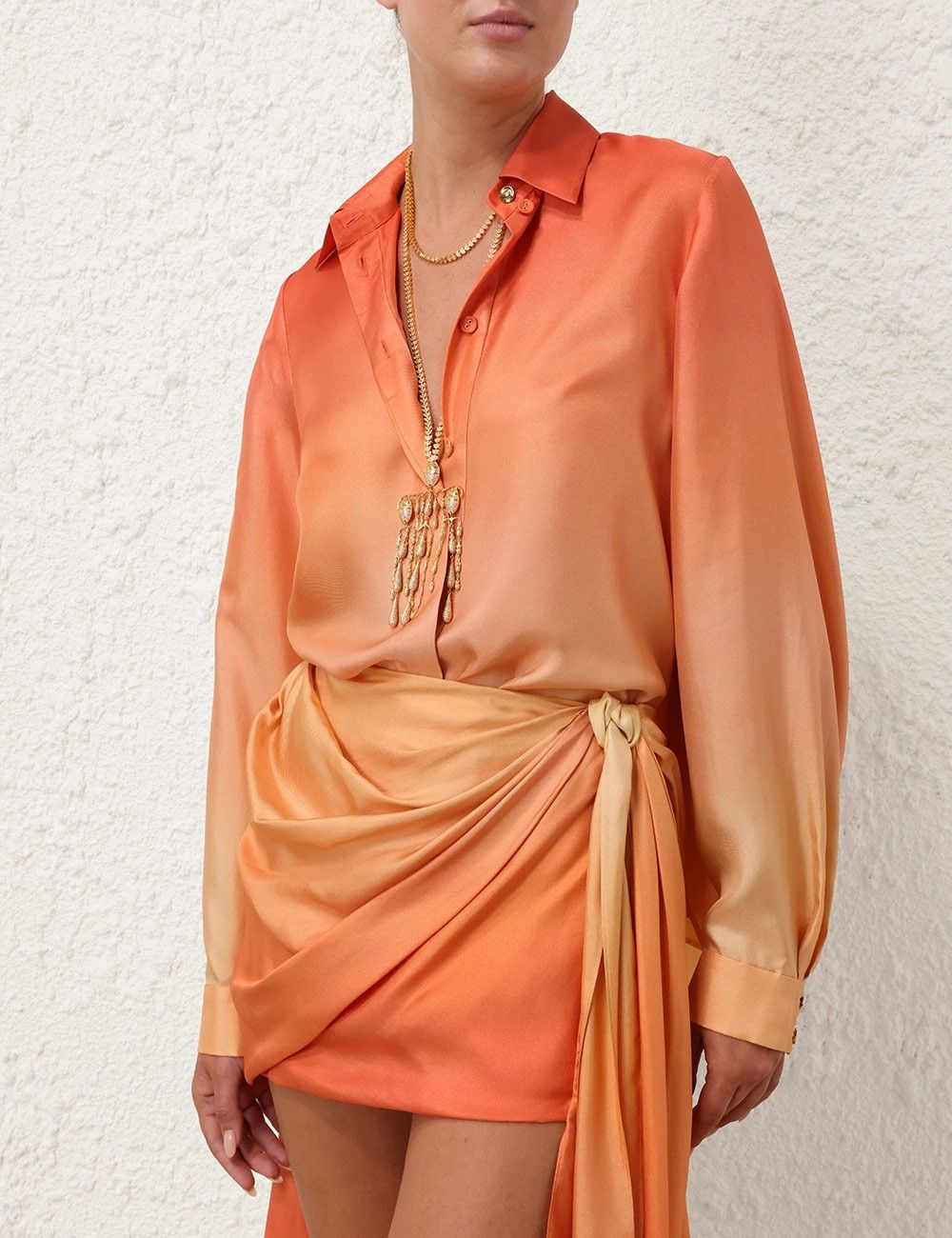 Zimmermann oc11z0525 Tranquillity Scarf Shirt in Orange Size XS / US 0-2 / IT 36-38 - 2 Thumbnail