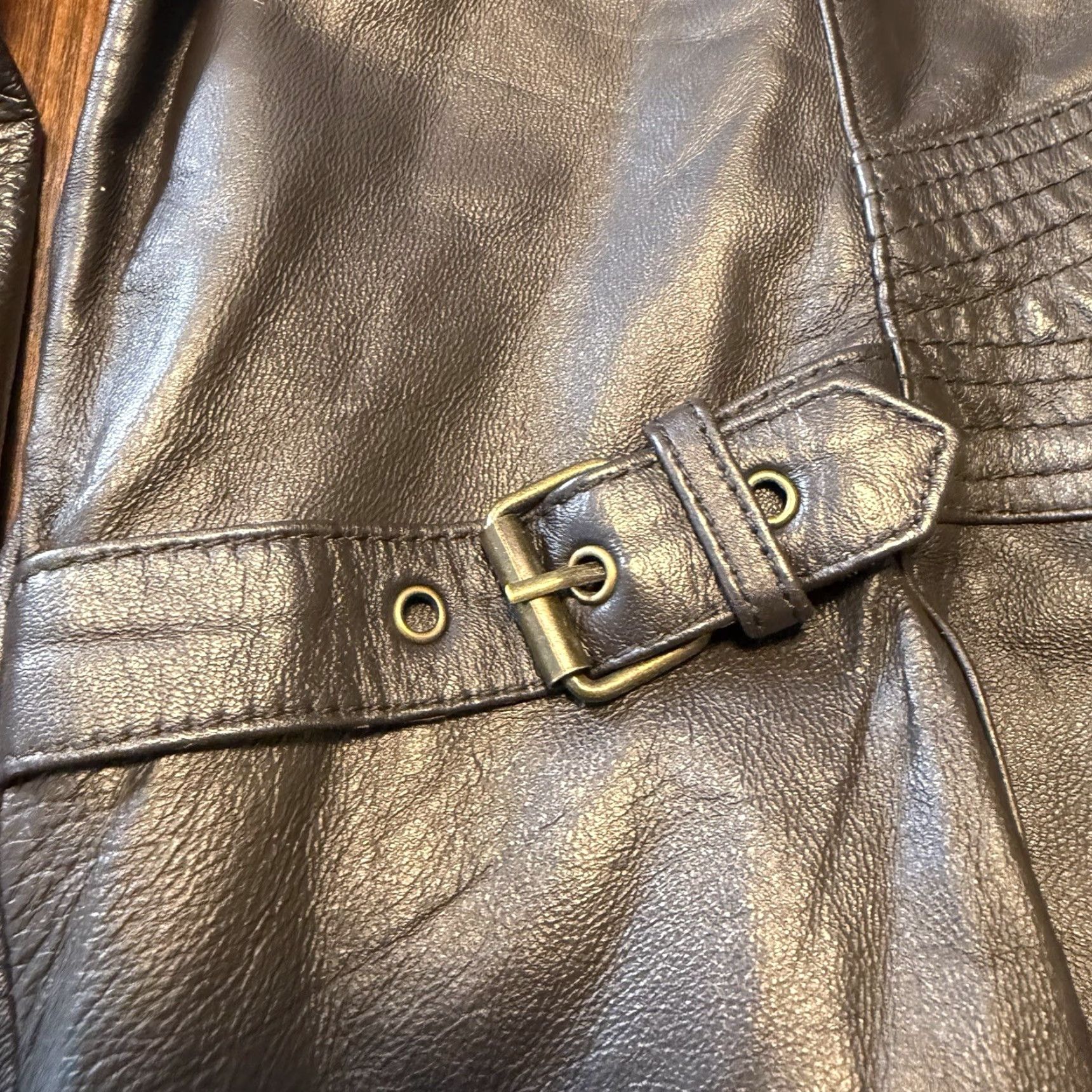 Vintage a.n.a Leather Jacket Womens Large Dark Brown Genuine Lambskin Zip Pocket Buckle Size L / US 10 / IT 46 - 5 Thumbnail