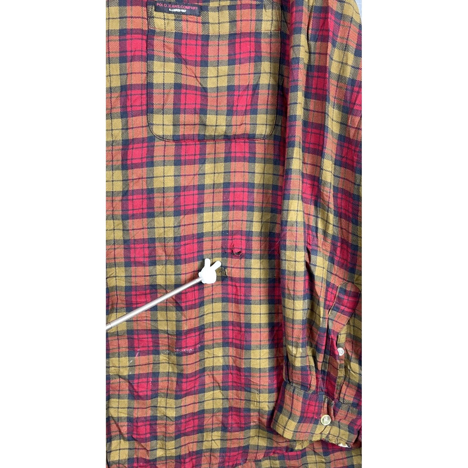 Vintage Polo Jeans Company Shirt Mens Large Red Plaid Flannel Long Sleeve Button Front Size US L / EU 52-54 / 3 - 7 Thumbnail