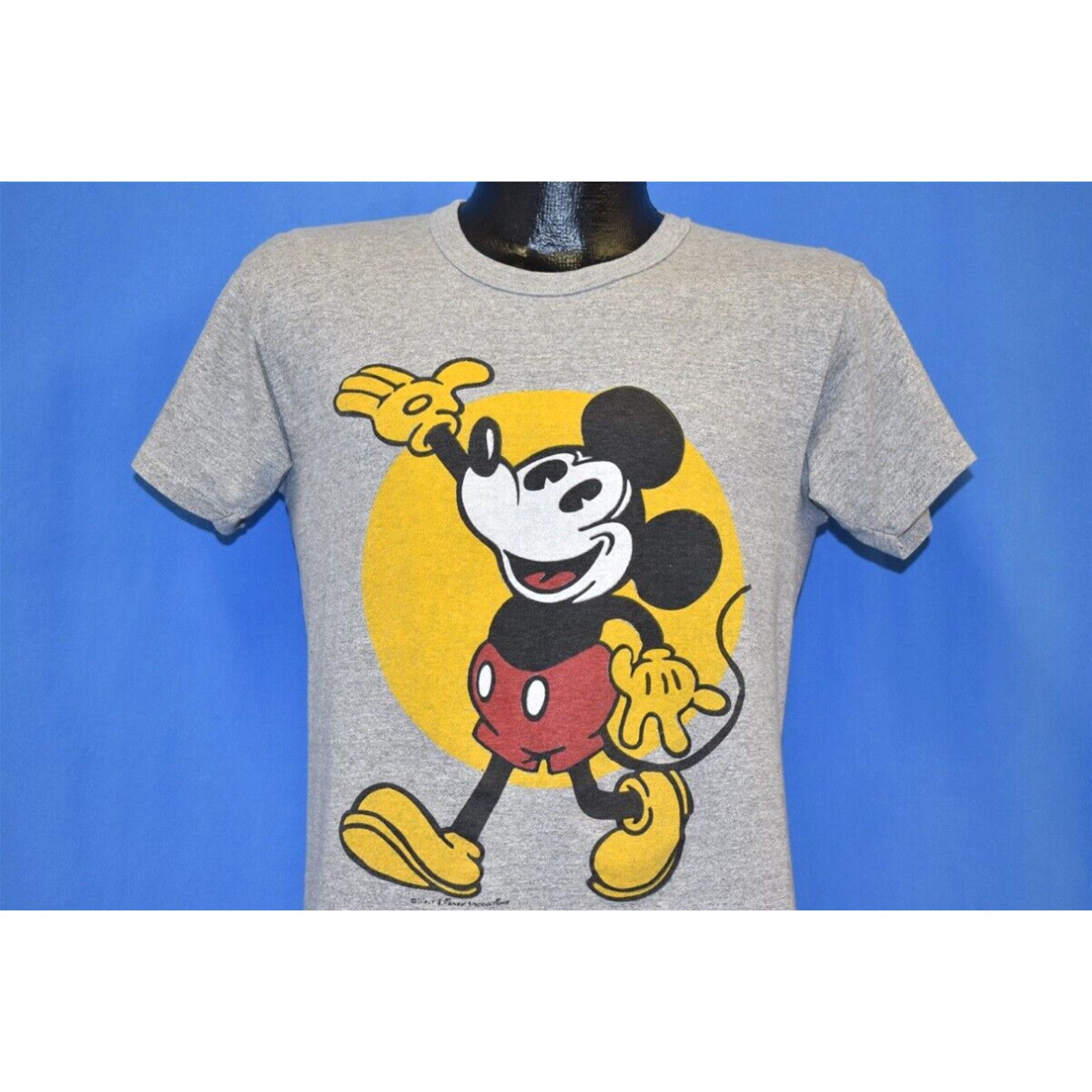 image of Vintage 80's Mickey Mouse Walt Disney Cartoon Sunset Heathered Gray Rat T-Shirt S in White (Size Sm