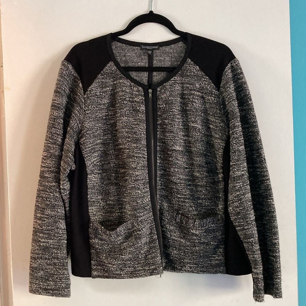 Eileen Fisher Eileen Fisher Cardigan Zip Front Jacket 2X Black Tweed Stret Size XXL / US 16-18 / IT 52-54 - 11 Thumbnail