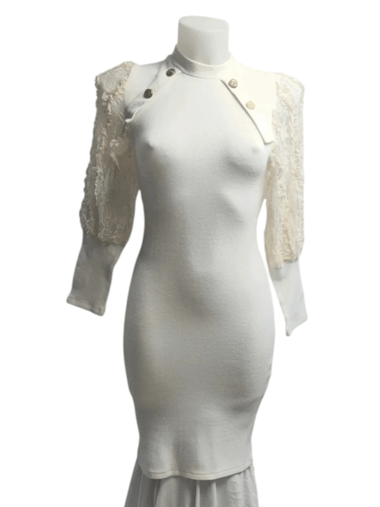 Balmain Balmain Ruffled Lace Sleeve Knit Dress, c. 2010s Size M / US 6-8 / IT 42-44 - 1 Thumbnail