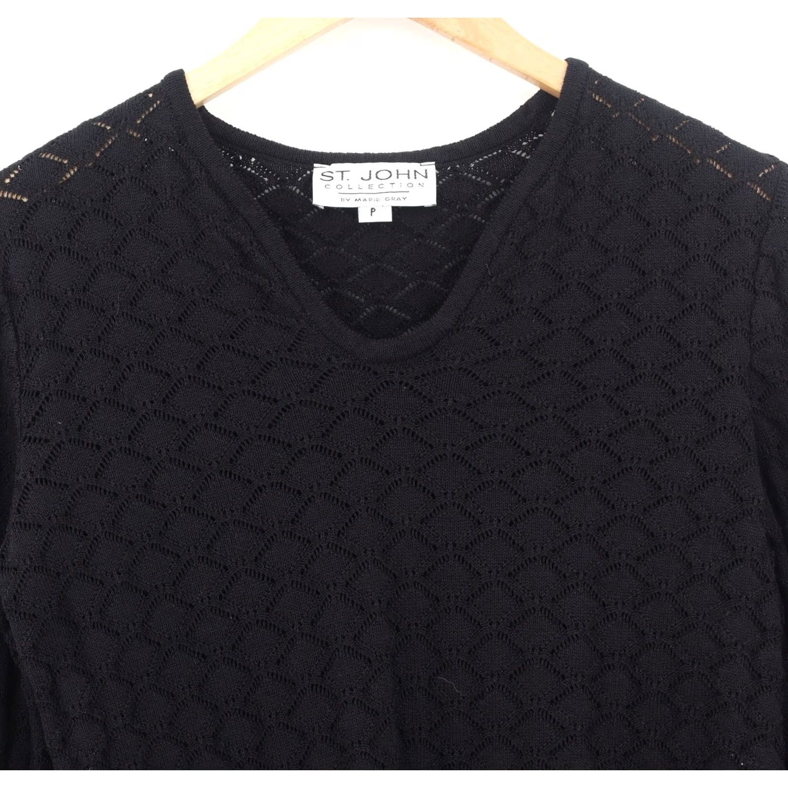 St. John St. John Collection by Maria Gray Womens Knit Long Sleeve Sweater Black P" Size XXS / US 00 / IT 34 - 3 Thumbnail