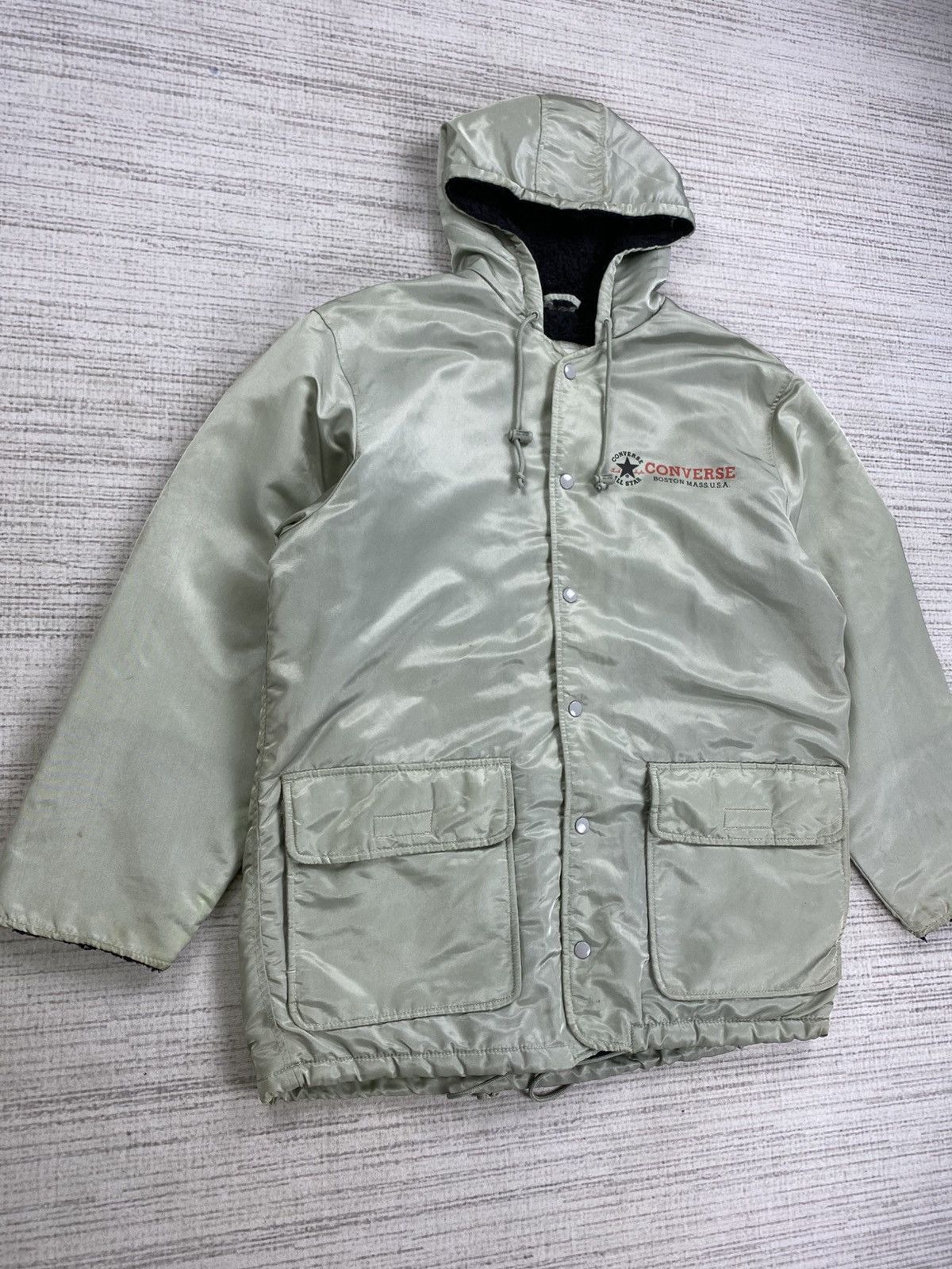 Converse × Japanese Brand × Vintage Vintage 90s Converse Big Logo Lined Sherpa Hoodie Jacket Size US L / EU 52-54 / 3 - 3 Thumbnail