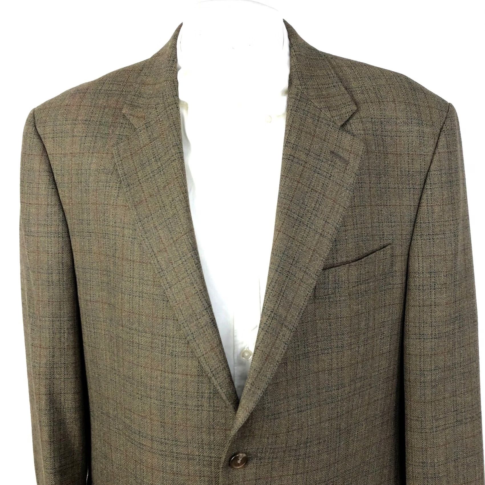Chaps Chaps Ralph Lauren Two-Button Sport Coat Jacket Brown 45 100% Lambs Wool Notch Lapel Single-Vented Suit Jacket Regular Men's Clothes Plaid Vintage: No Size 48R - 2 Thumbnail