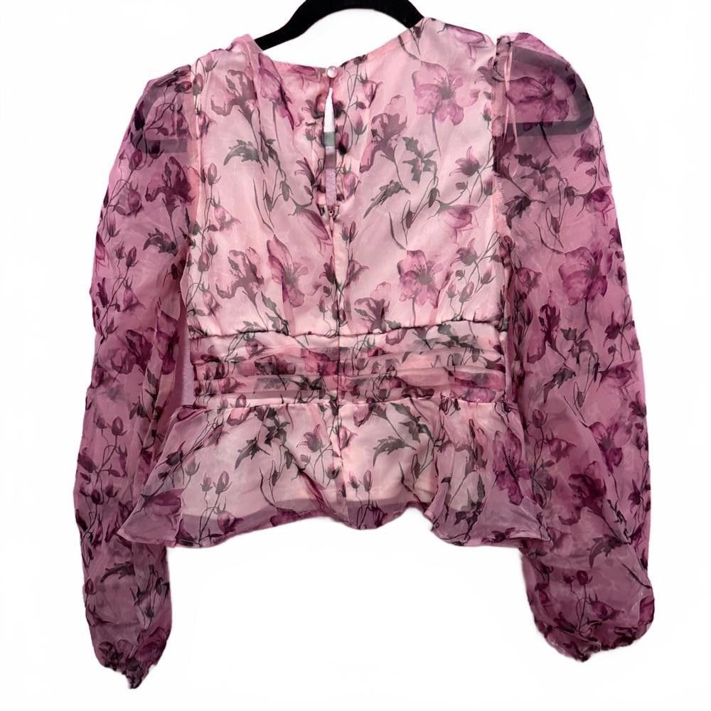 Designer Chic Floral Sheer Blouse - Elegant Pink Design Size S / US 4 / IT 40 - 2 Thumbnail