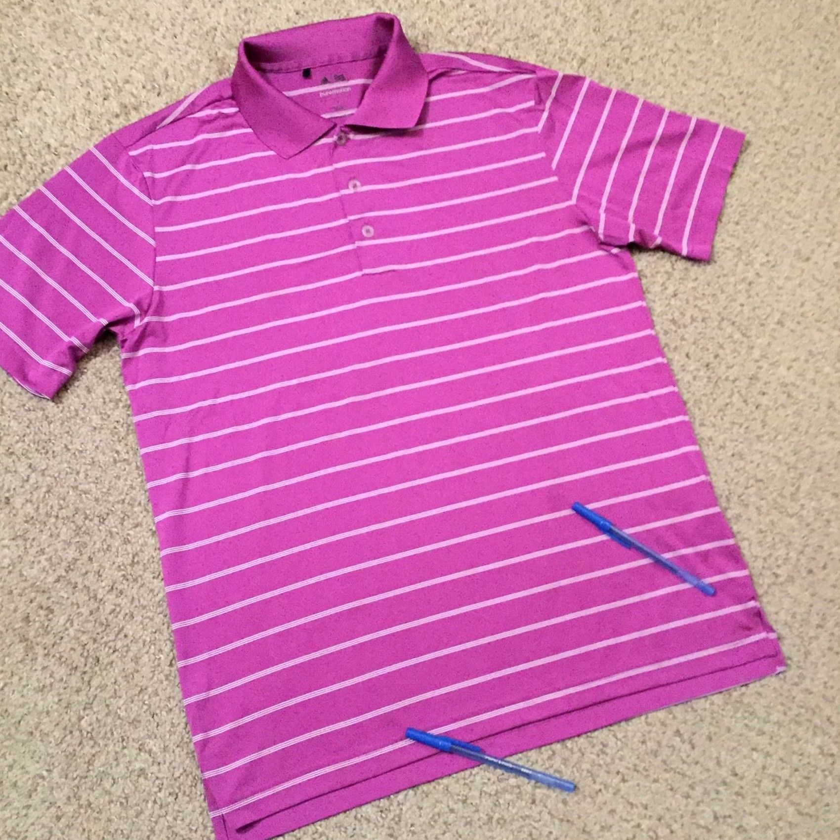 Adidas adidas Shirt Mens S Purple Polo Striped Short Sleeve Size US S / EU 44-46 / 1 - 5 Thumbnail