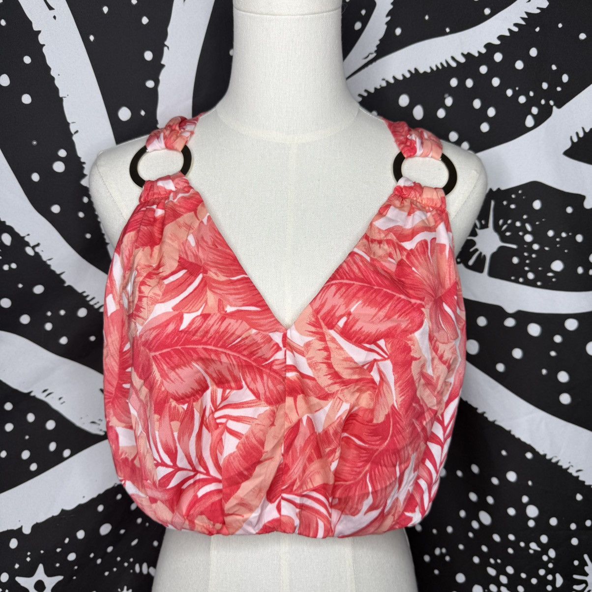 Other DO+BE Pink Red Tropical Print Crop Top with Ring Detail Size S / US 4 / IT 40 - 1 Thumbnail