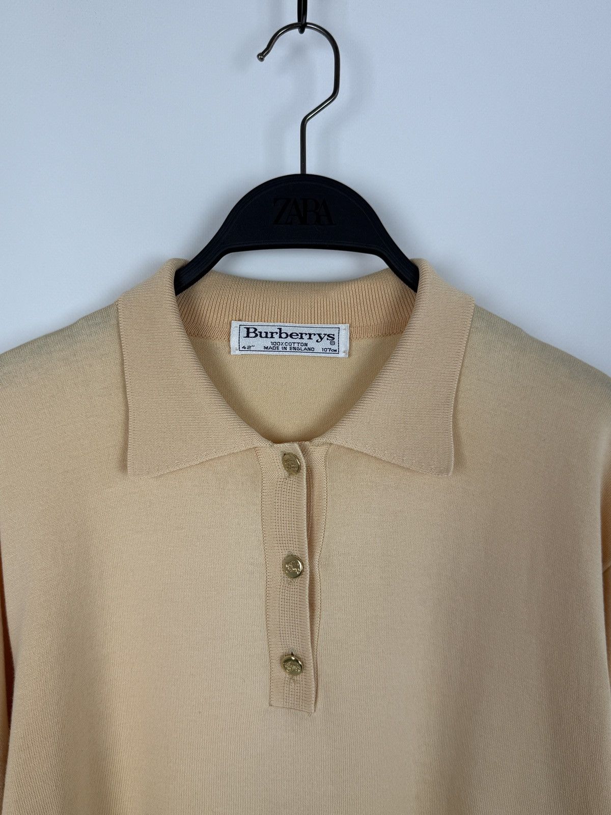 Burberry 1990’s Vintage Burberrys Peach Cotton Knitted Polo Shirt Size XL / US 12-14 / IT 48-50 - 2 Thumbnail