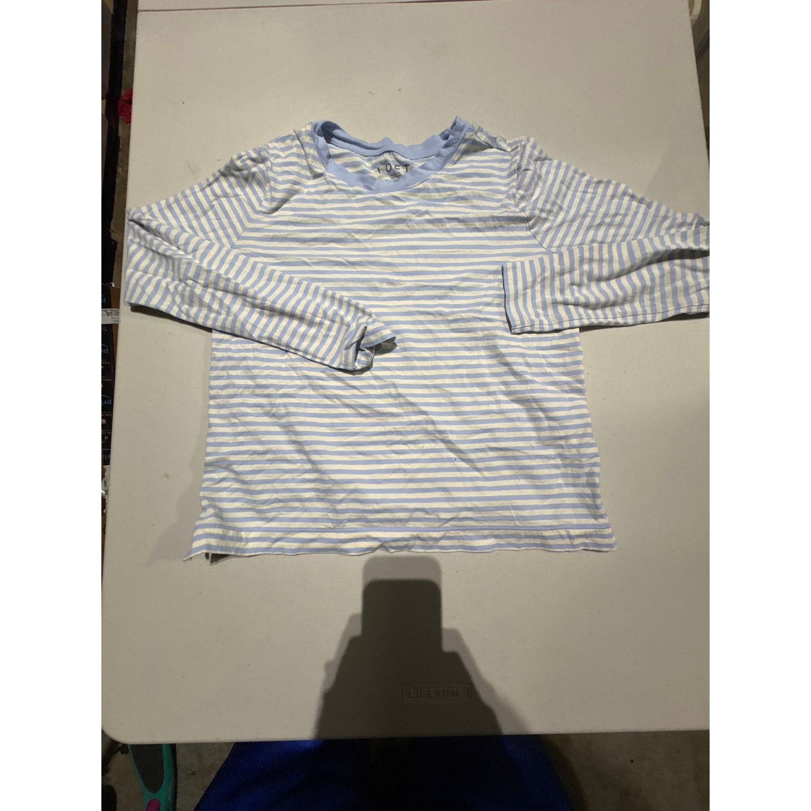 Loft LOFT Women’s Medium Blue & White Striped Long Sleeve Top Size M / US 6-8 / IT 42-44 - 2 Thumbnail