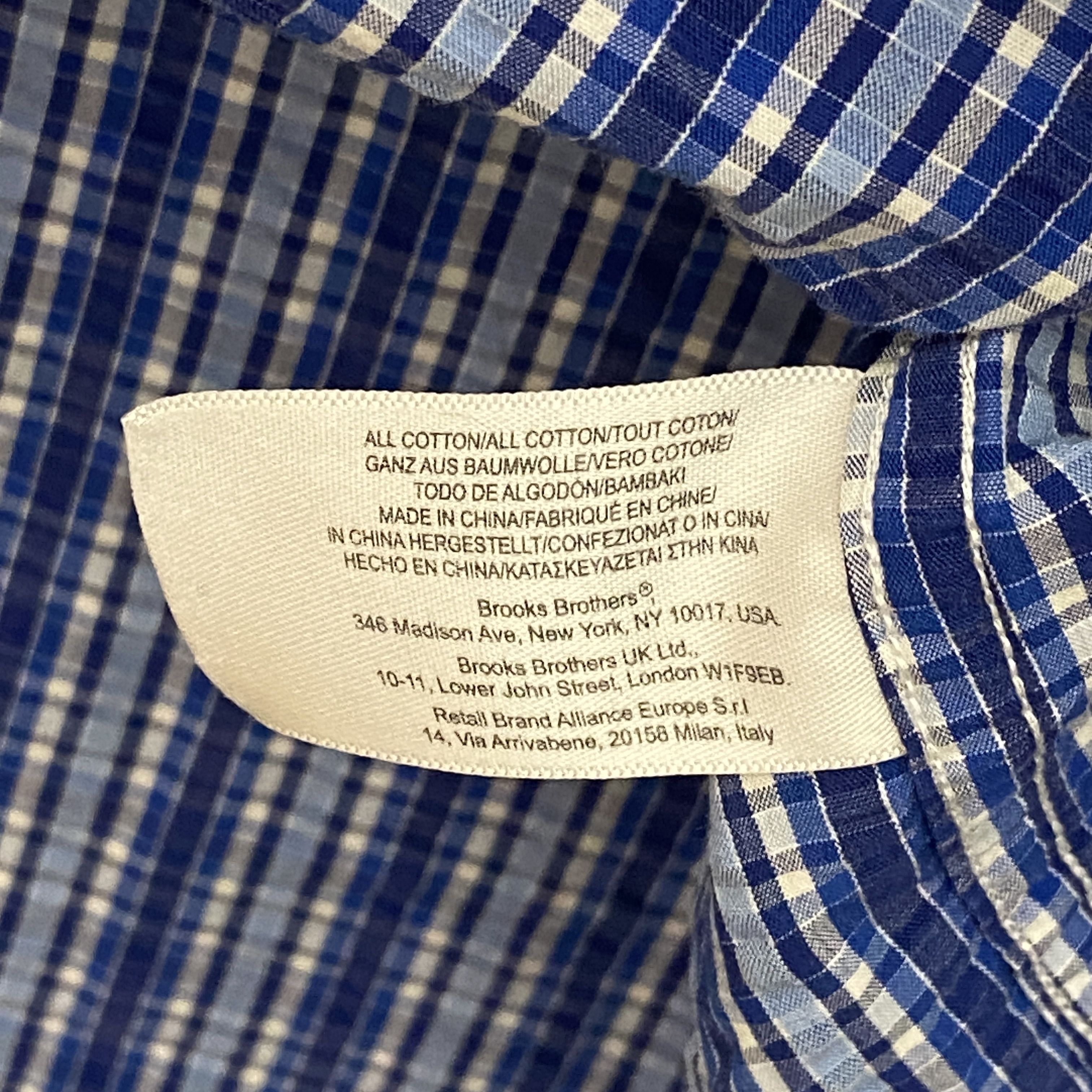 Brooks Brothers SEERSUCKER Shirt Men Large Plaid Original Polo Short Sleeve Size US L / EU 52-54 / 3 - 11 Thumbnail