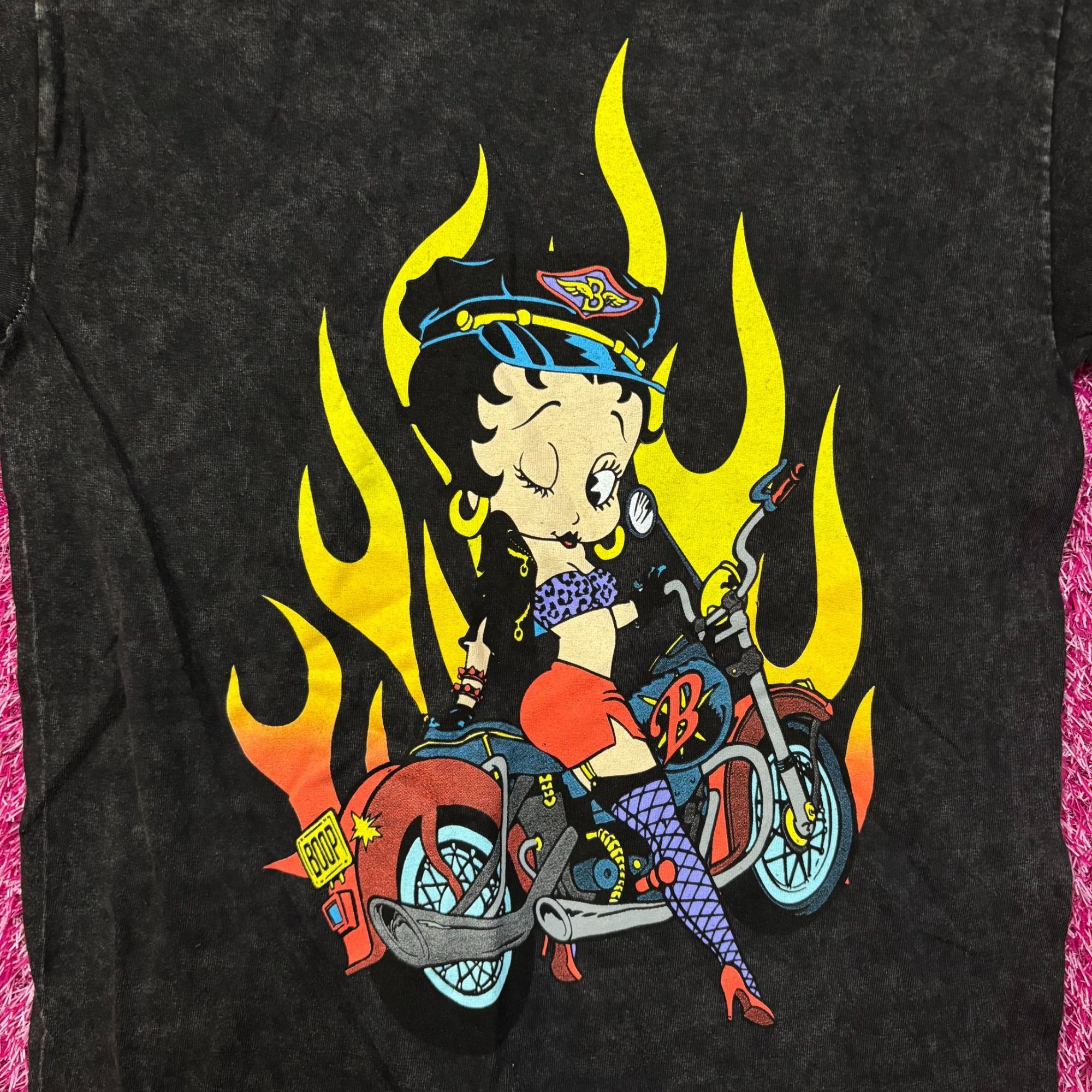 Other Betty Boop Biker Betty Flames Graphic Tee Charcoal Small Size US S / EU 44-46 / 1 - 2 Thumbnail
