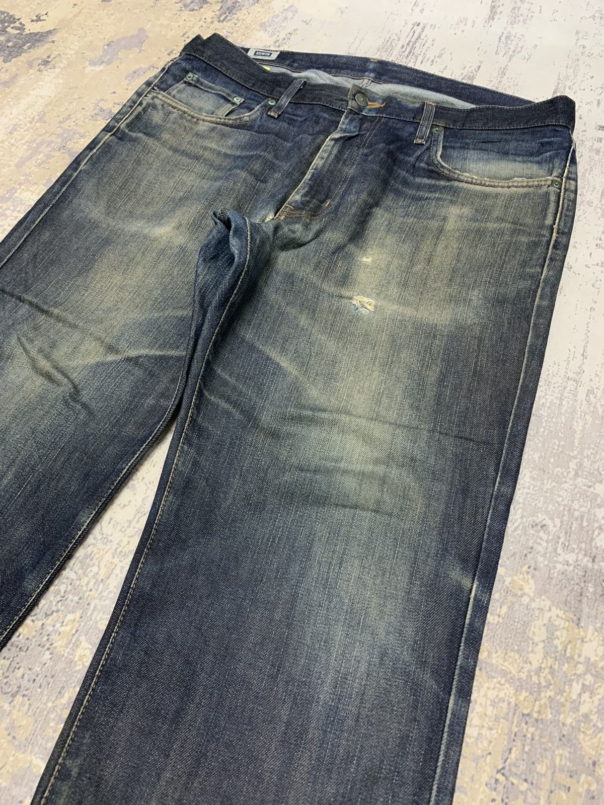 Japanese Brand Edwin 505 Distressed Mud Wash Denim Jeans Size US 37 - 3 Thumbnail