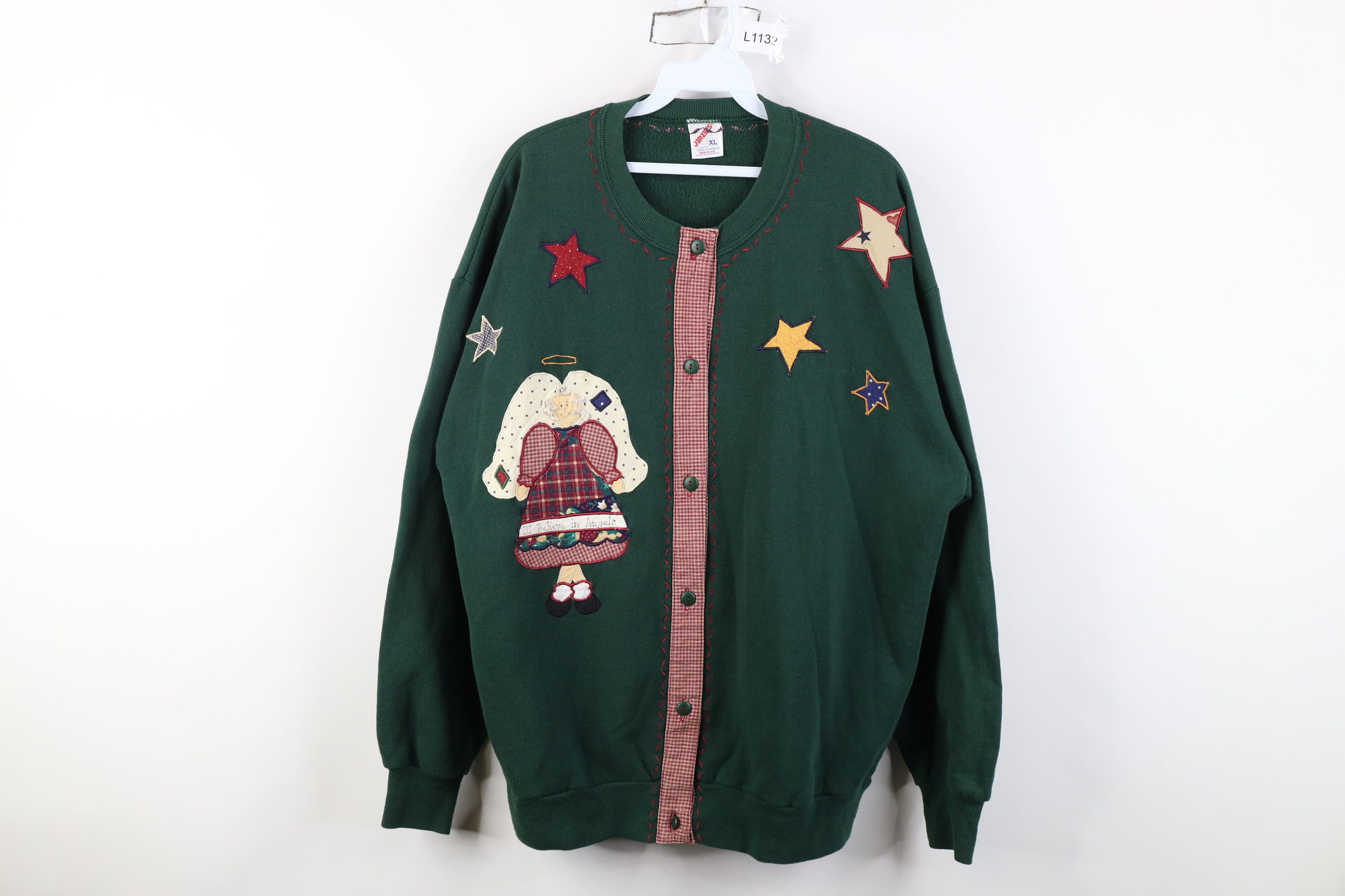 Vintage Vintage 90s Patchwork Angel Star Cardigan Sweatshirt USA Size XL / US 12-14 / IT 48-50 - 1 Thumbnail