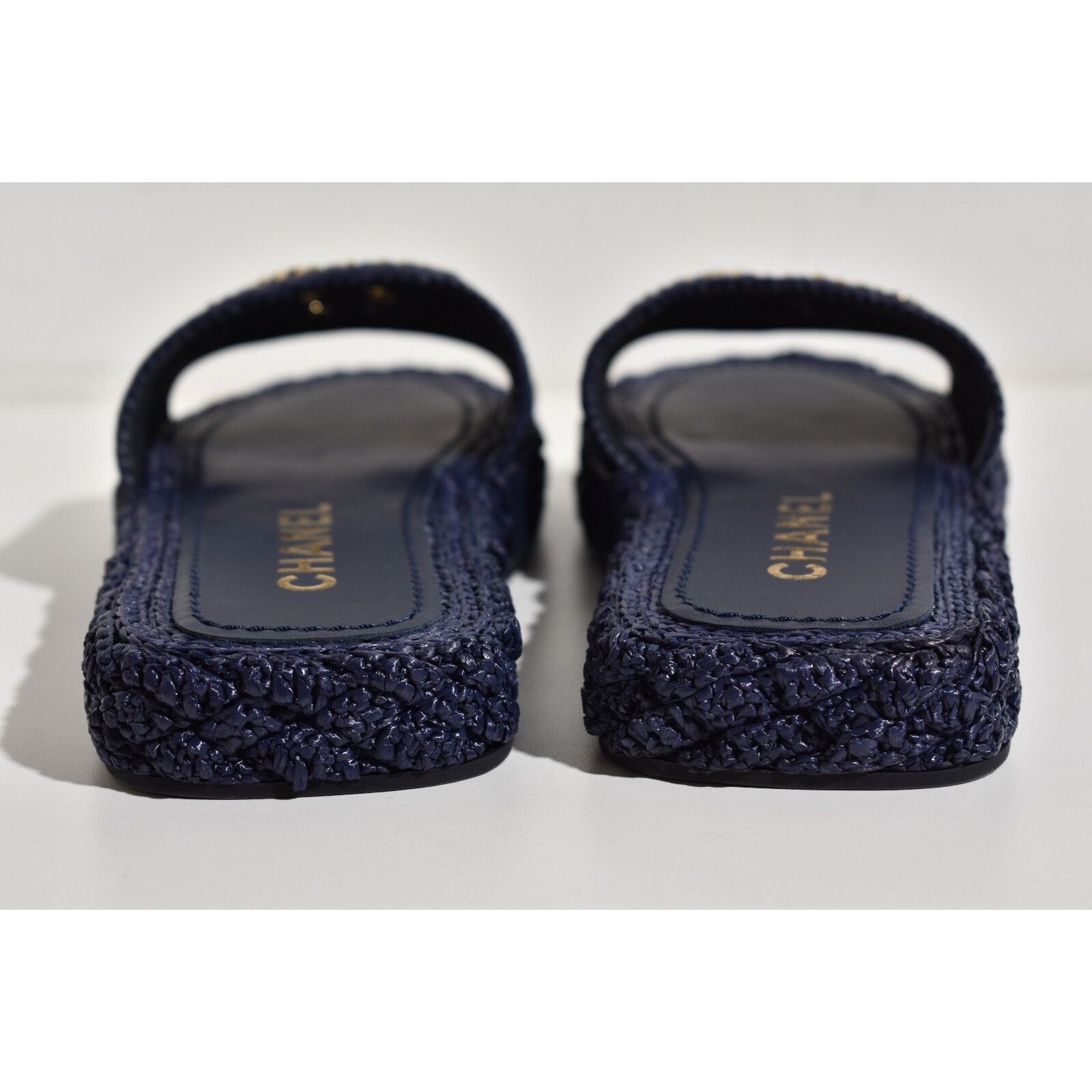Chanel Chanel 21C Navy Blue Cord Gold Chain CC Logo Mule Slide Size US 7 / IT 37 - 11 Thumbnail