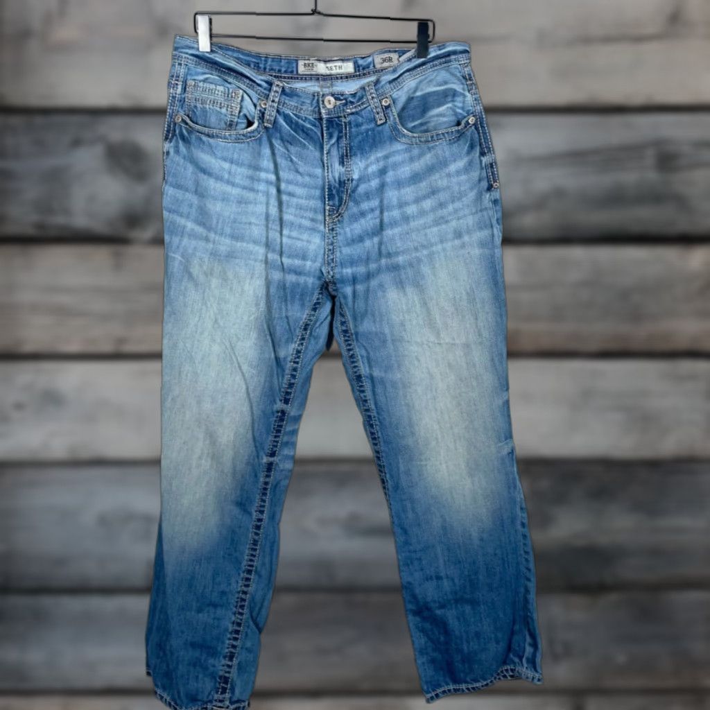 Vintage Men's BKE Seth Jeans 36R Blue Denim Straight Leg 36 x 31 Contrast Fades Y2K Size US 36 / EU 52 - 1 Thumbnail