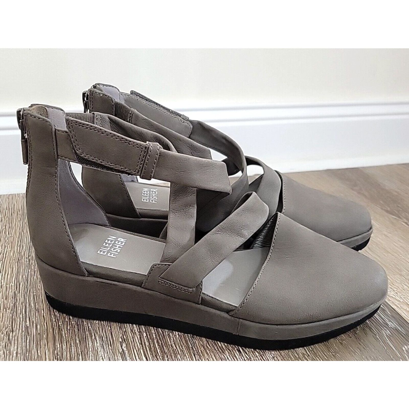 Eileen Fisher Bovery Beige Leather Suede Wedge Heel Platform on sale Sandals Women’s 7.5