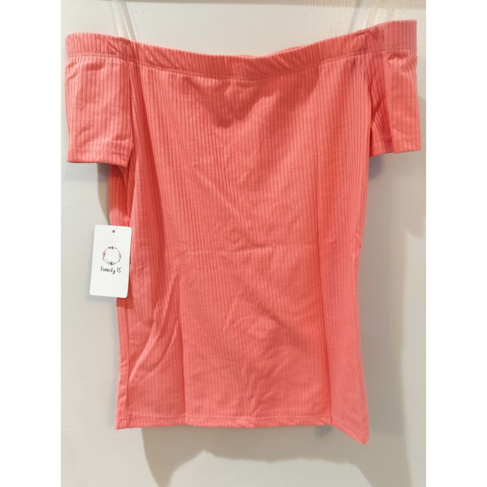 Other Trendy JS Coral Ribbed Off Shoulder Top Junior's L Stretch Size L / US 10 / IT 46 - 3 Thumbnail