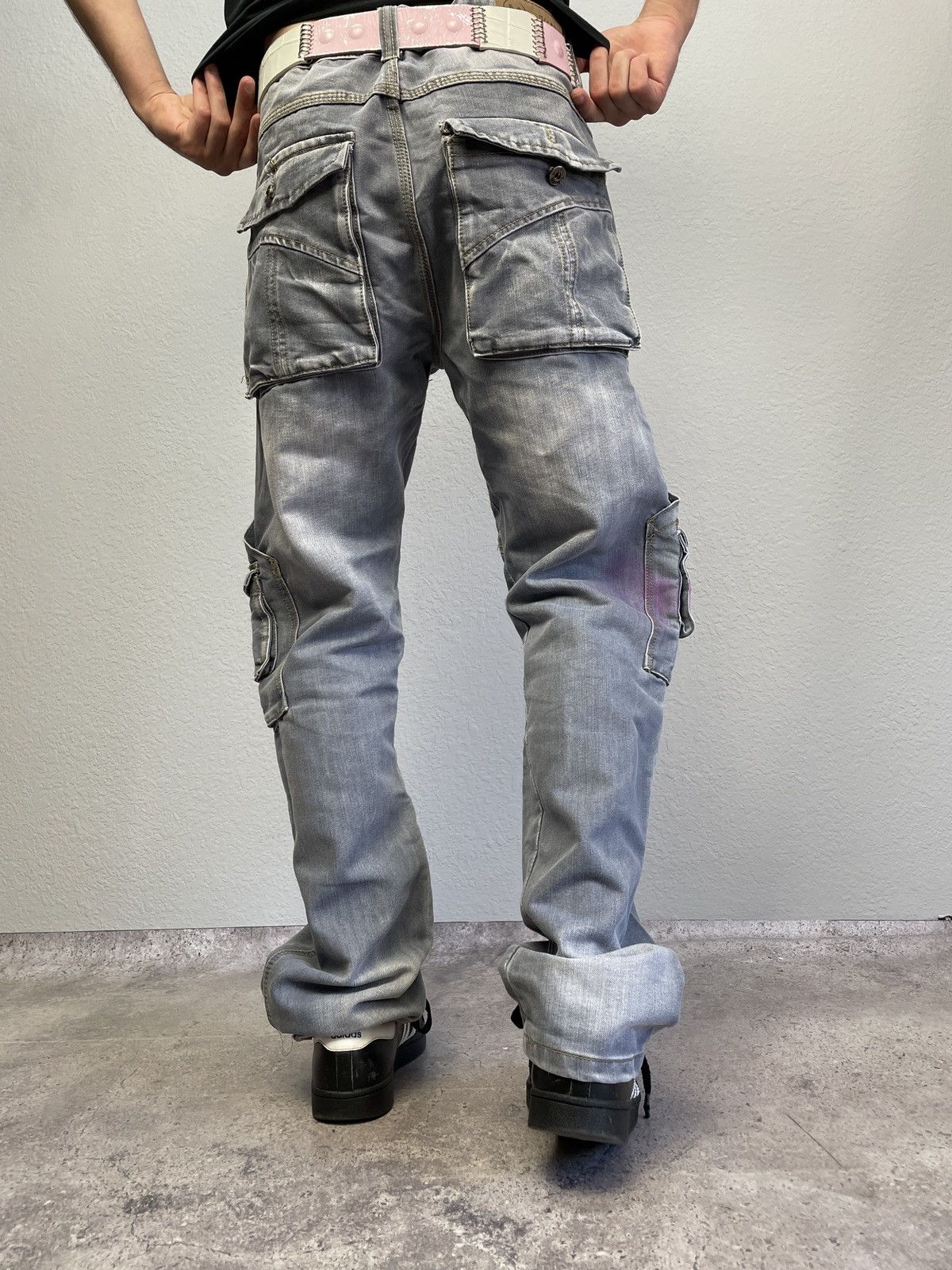 Vintage Vintage Balenciaga Style Distressed 00s Cargo Jeans Pants Size US 33 - 3 Thumbnail