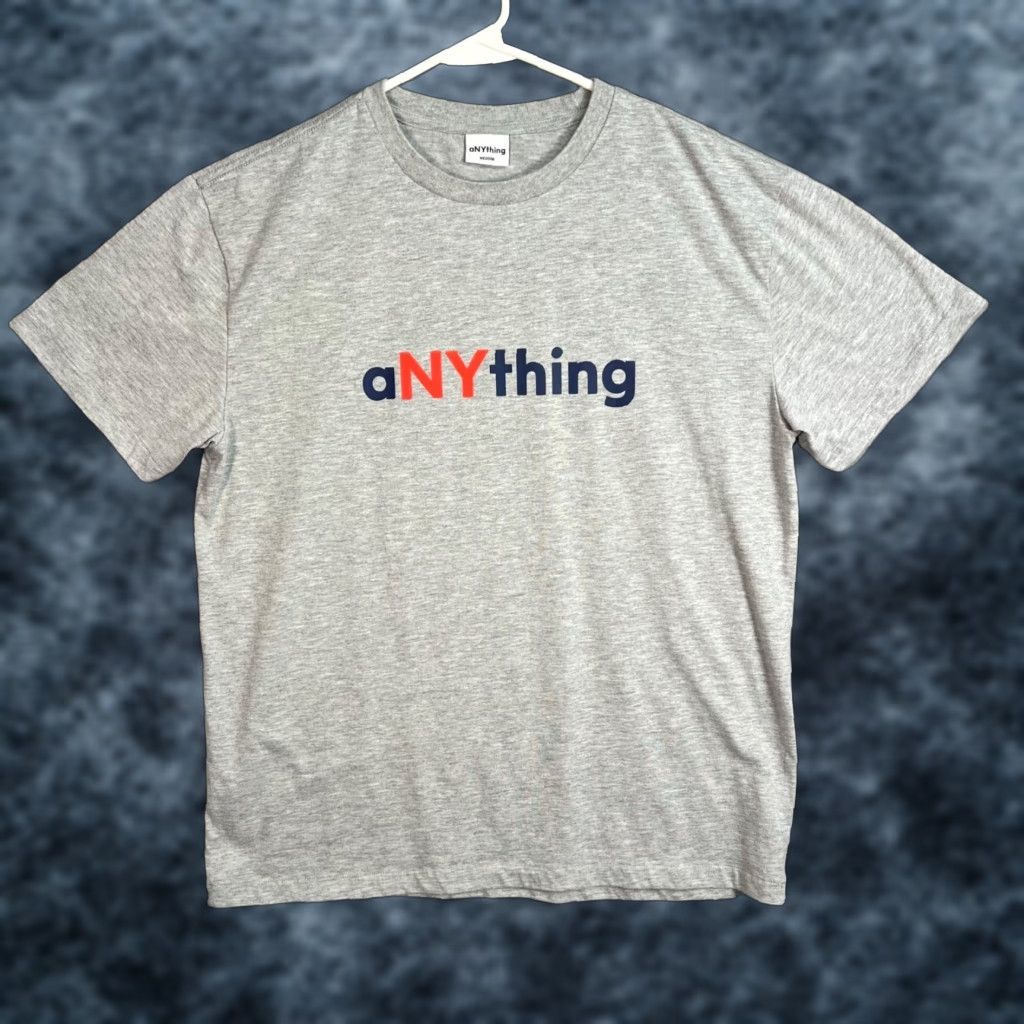 VINTAGE aNYthing NY Mens Medium Gray Cotton Short Sleeve Graphic Tee Shirt