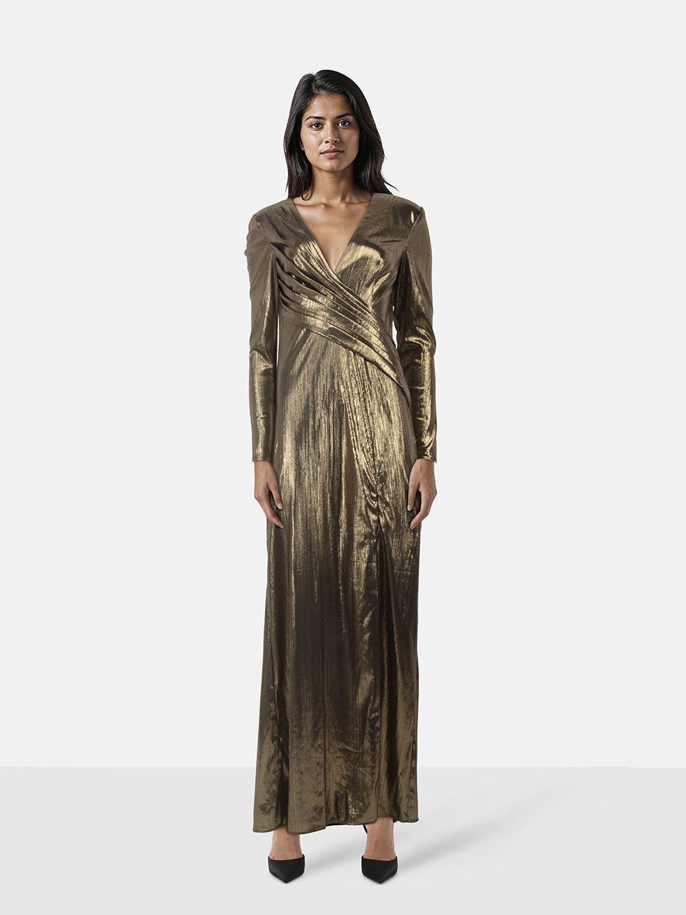 Mac Duggal Ieena for Mac Duggal Gold Pleated Dress Size M / US 6-8 / IT 42-44 - 1 Thumbnail