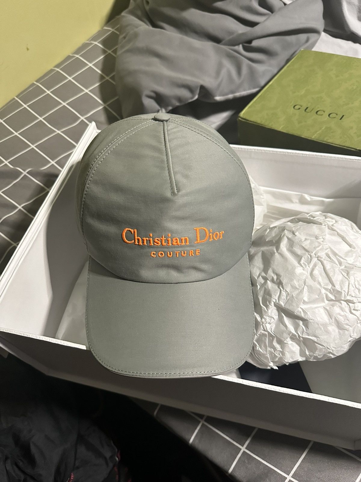 Dior CHRISTIAN DIOR COUTURE CAP GRAY AND FLUORESCENT ORANGE Size ONE SIZE - 10 Thumbnail