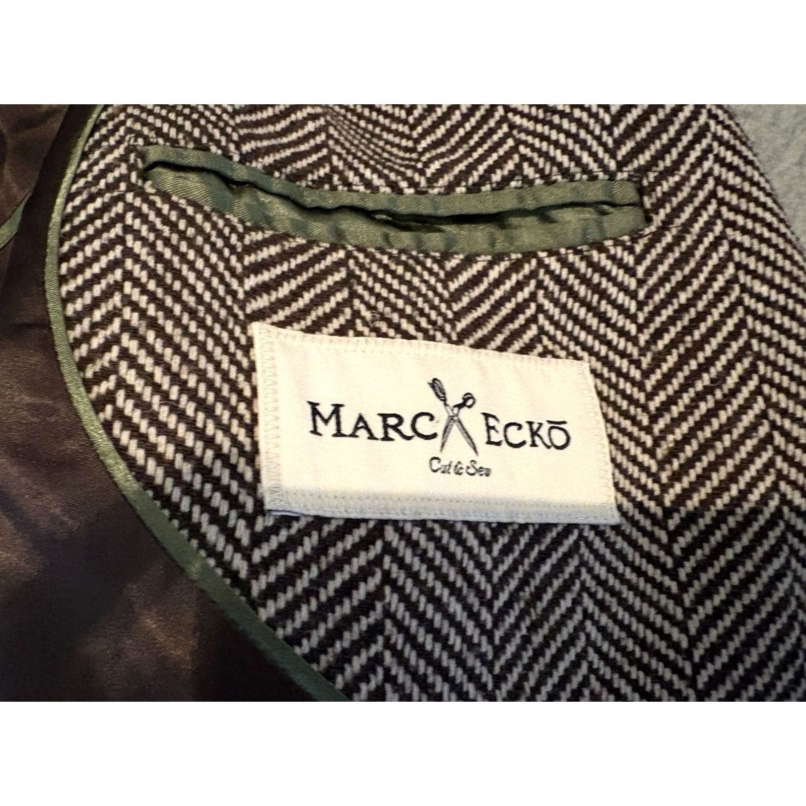 Vintage Marc Ecko Blazer Jacket Mens XL Brown Patchwork Plaid Two Button Coat Sport Coat Regular Length Size 46R - 4 Thumbnail