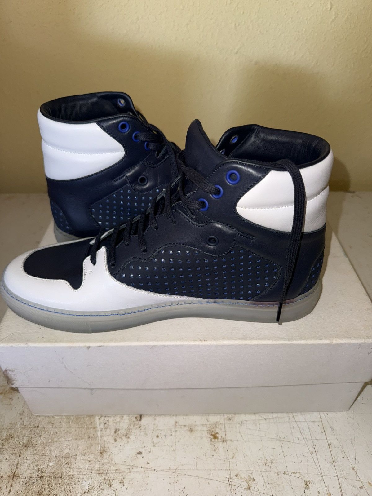 Balenciaga Balenciaga Leather High-Top Trainers Blue/White Size US 9 / EU 42 - 3 Thumbnail