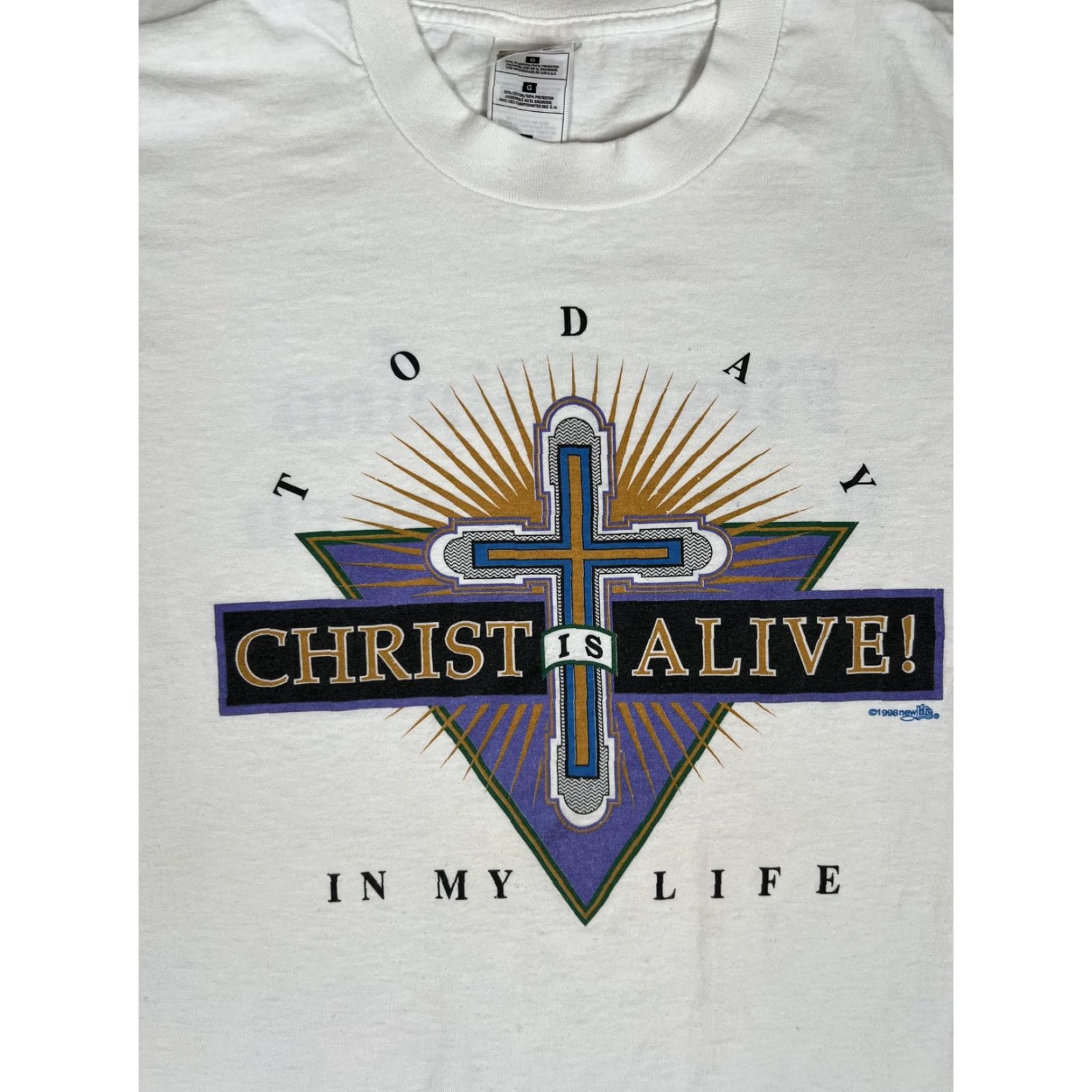 Fruit Of The Loom VINTAGE Christ Is Alive Shirt Mens Large White Christian Baptist Church 1990s Size US L / EU 52-54 / 3 - 2 Thumbnail