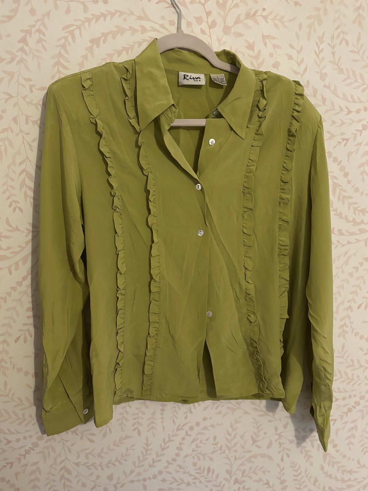 Other 80's Vintage Riva Silk Women's Long Sleeve Blouse in Green L Size L / US 10 / IT 46 - 1 Thumbnail
