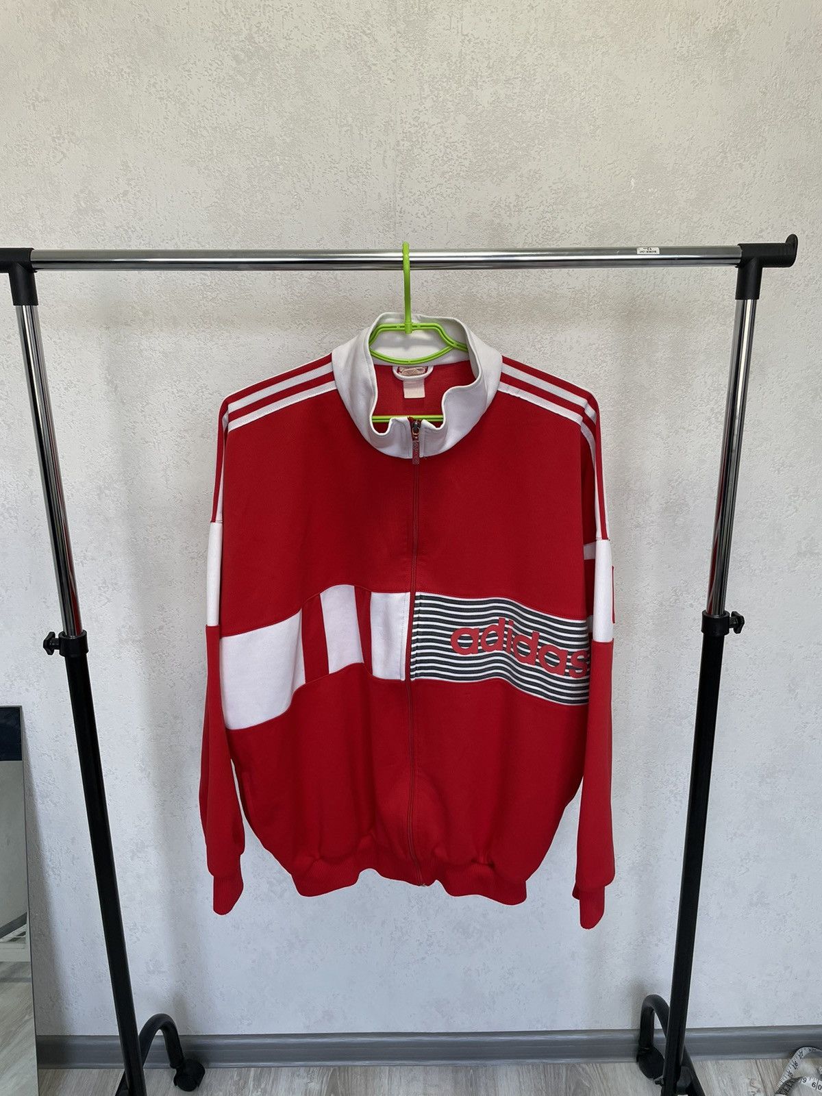 Image of 80's Adidas Vintage Track Top Jacket Casual in Red White, Men's (Size XL)