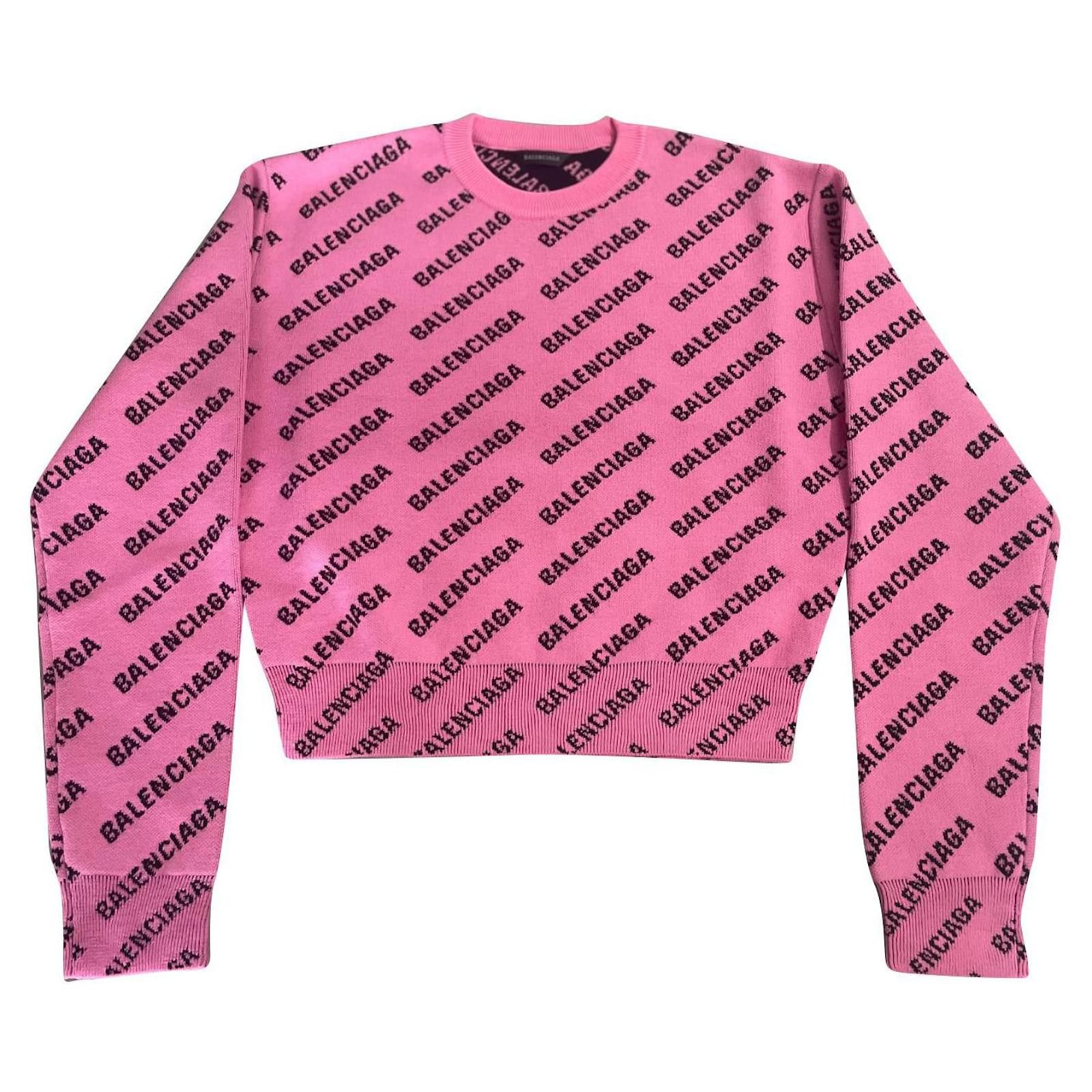 Balenciaga o1srvl11e1124 All-Over Crewneck Sweater in Pink/Black Size M / US 6-8 / IT 42-44 - 1 Thumbnail