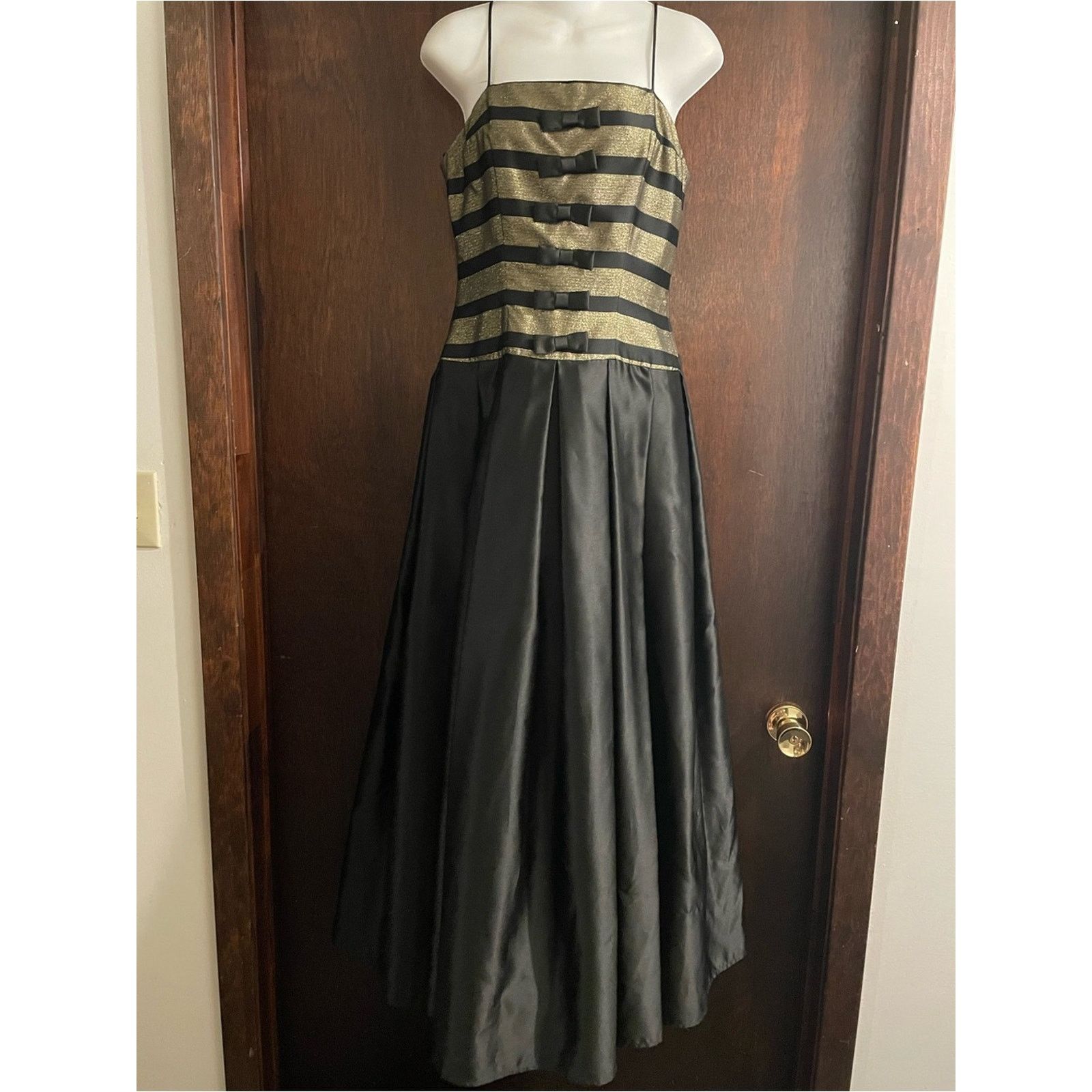 Vintage Dave & Johnny VNTG Gold Black Striped Dress 3/4 90's Formal Size S / US 4 / IT 40 - 1 Thumbnail