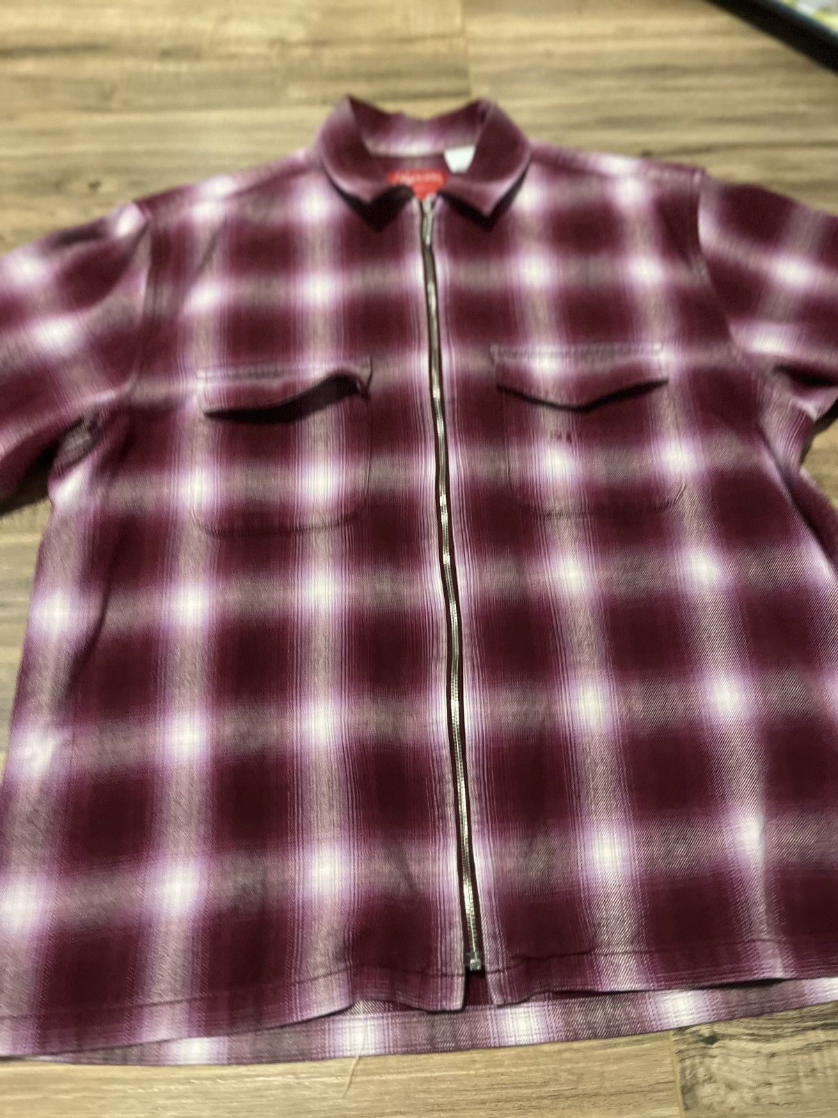 Supreme Shadow Plaid Flannel Zip Up Shirt