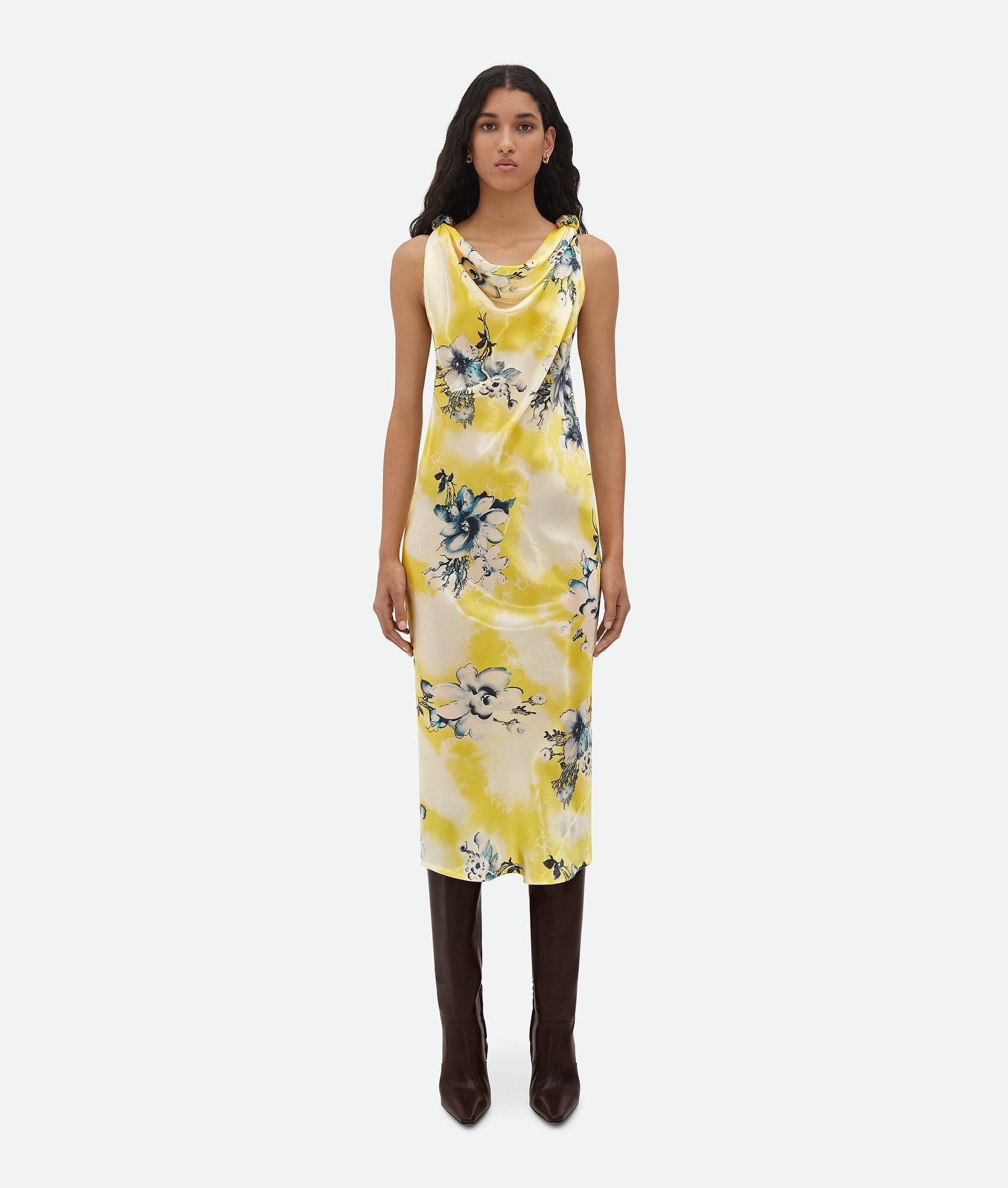 Bottega Veneta o1n1vont0325 Floral Cupro Midi Dress in Multicolor Size XS / US 0-2 / IT 36-38 - 1 Thumbnail
