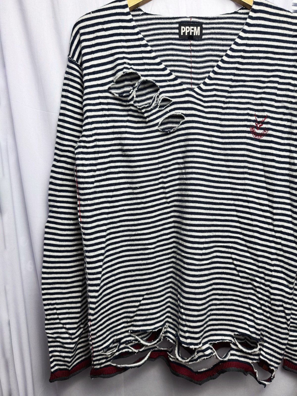 Hysteric Glamour × Japanese Brand × PPFM PPFM Distressed Stripe Long Sleeve Knit Size US M / EU 48-50 / 2 - 2 Thumbnail