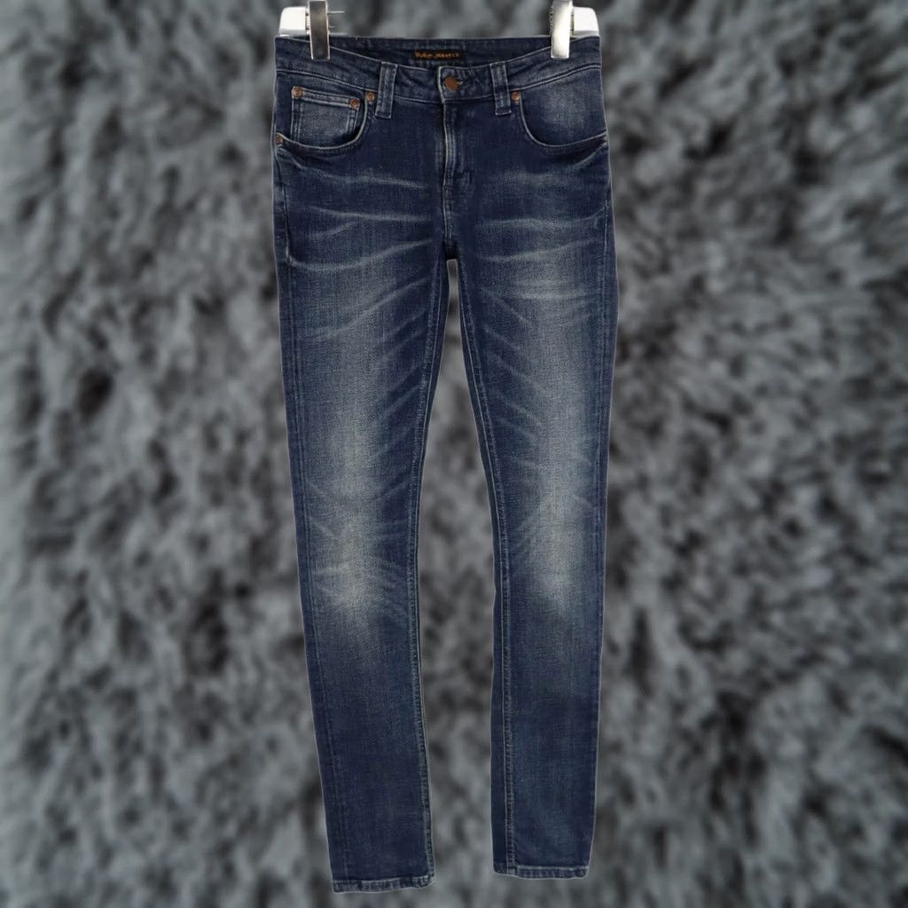 Vintage NUDIE Skinny Lin Navy Lightning Jeans Men's W29/L32 Blue Faded Whiskered Zip Fly Size US 29 - 1 Thumbnail
