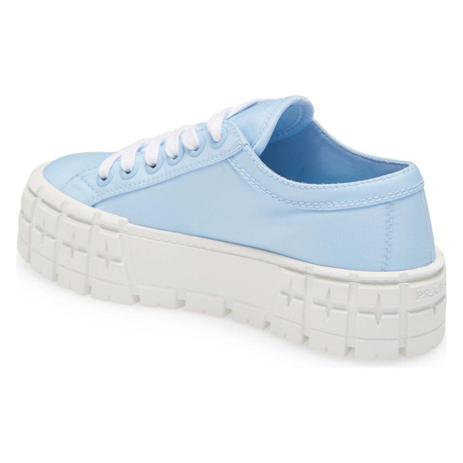Prada Prada Cielo Blue Nylon White Platform Low Top Sneaker 37.5 Size US 7.5 / IT 37.5 - 8 Thumbnail