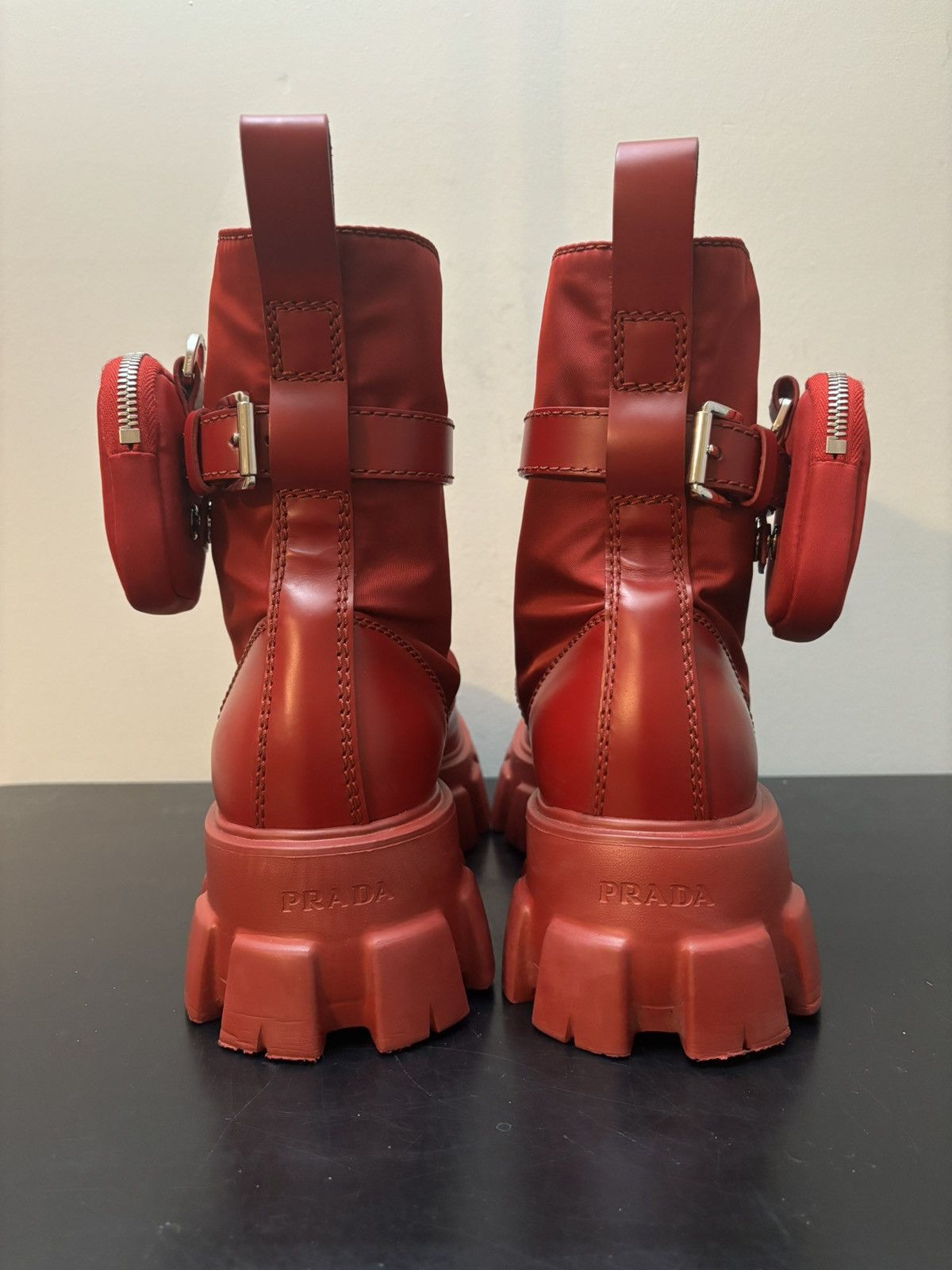 Prada Prada Re Nylon Monolith Pouch Combat Boots Red Size US 9.5 / EU 42-43 - 7 Thumbnail