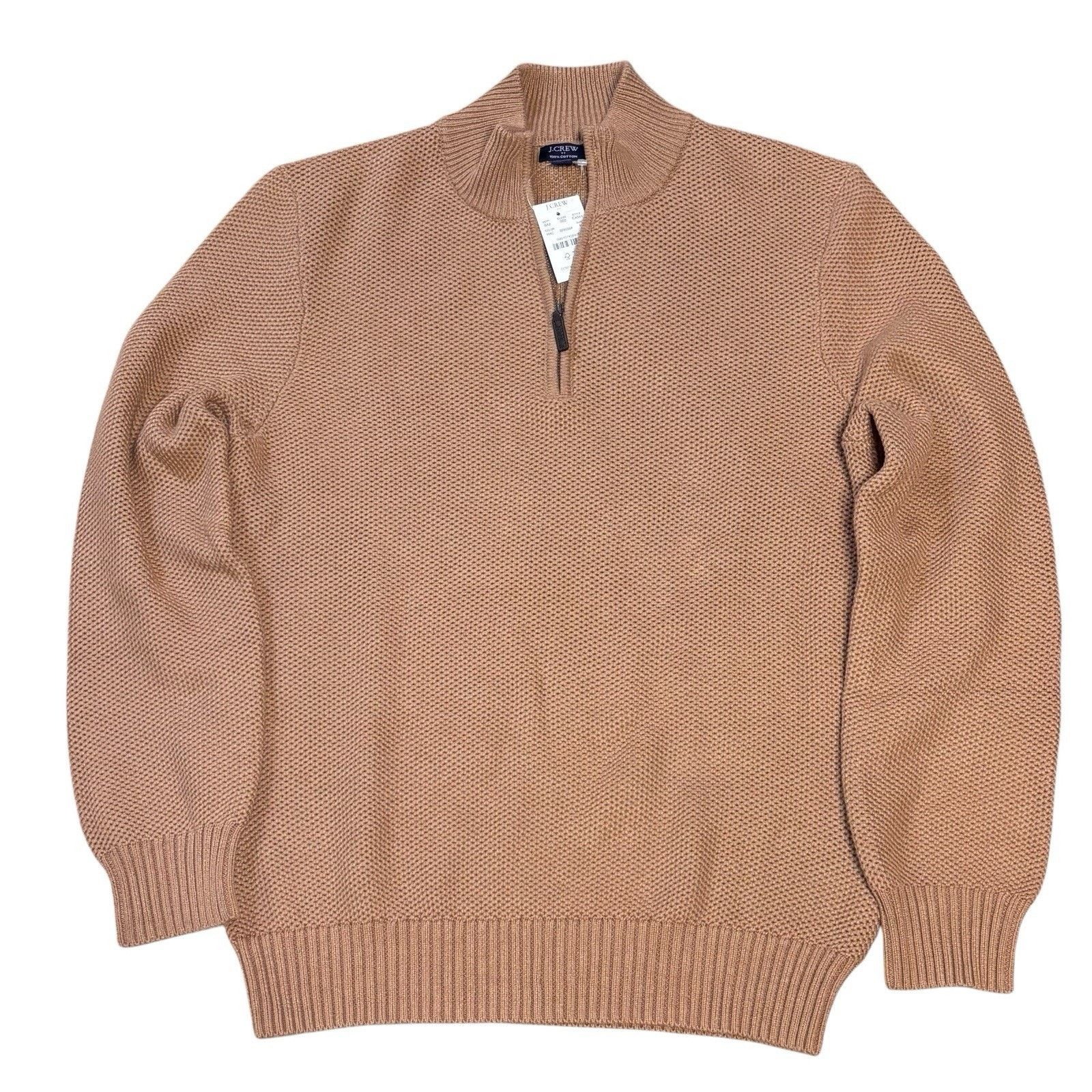 J.Crew J. Crew 1/4 Zip Cotton Textured Tan Sweater Men's Medium NEW Size US M / EU 48-50 / 2 - 1 Thumbnail