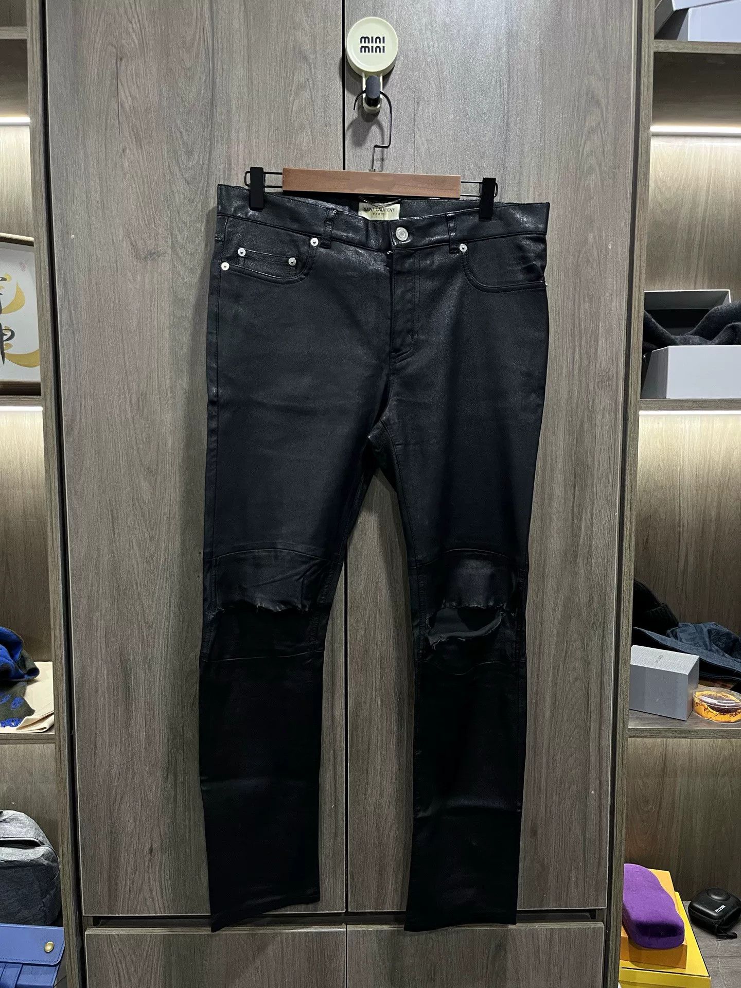 Saint Laurent Paris Saint Laurent Distressed Leather Pants Size US 34 / EU 50 - 1 Thumbnail