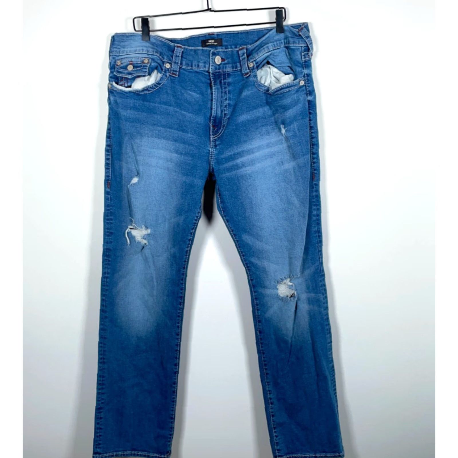 True Religion VINTAGE True Religion Ricky Relaxed Jeans Men's 40 x 33 Distressed Blue Denim 90s Rock Size US 40 / EU 56 - 2 Thumbnail